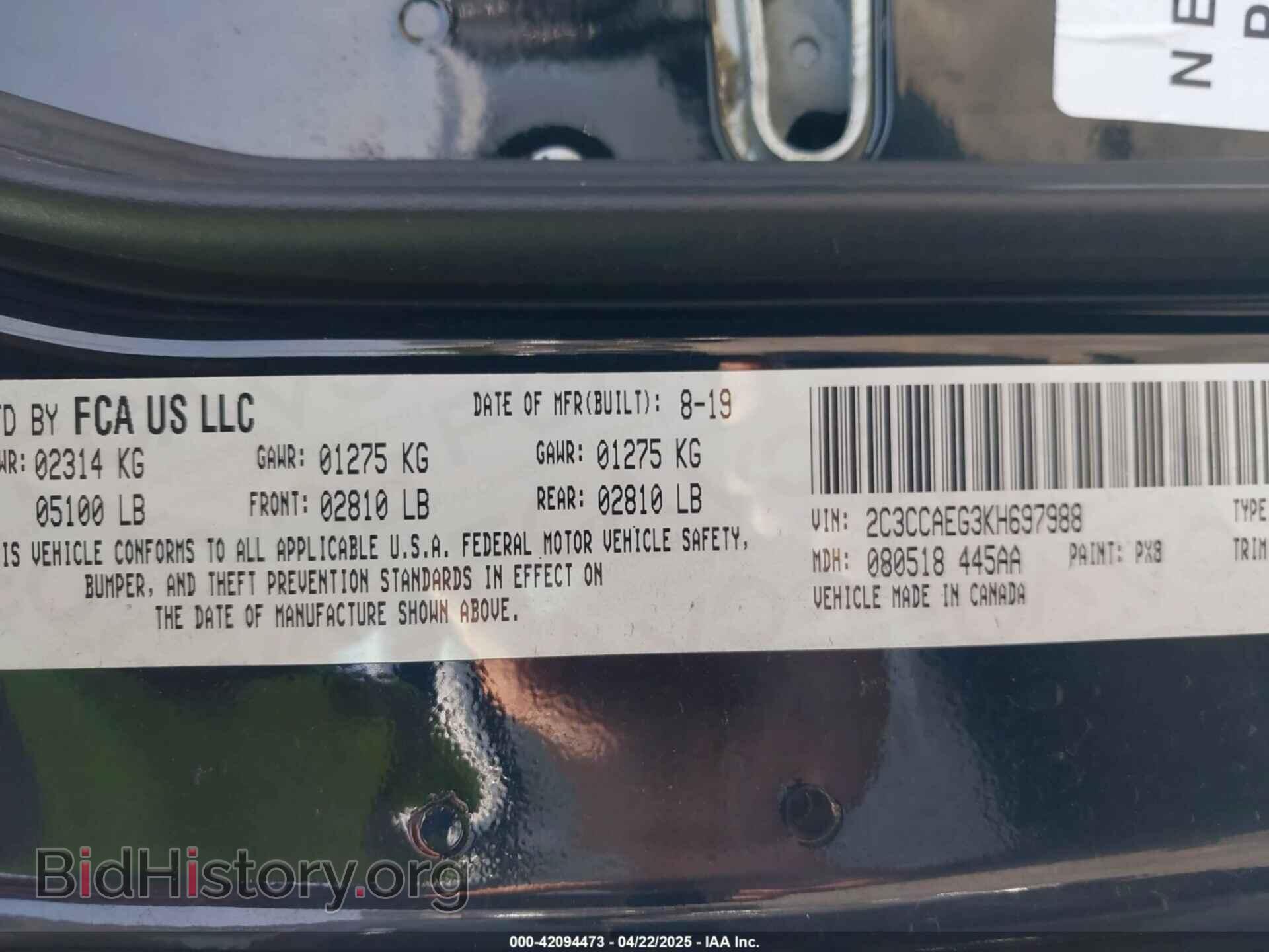 2019 CHRYSLER 300 - VIN: 2C3CCAEG3KH697988 - Фото 9
