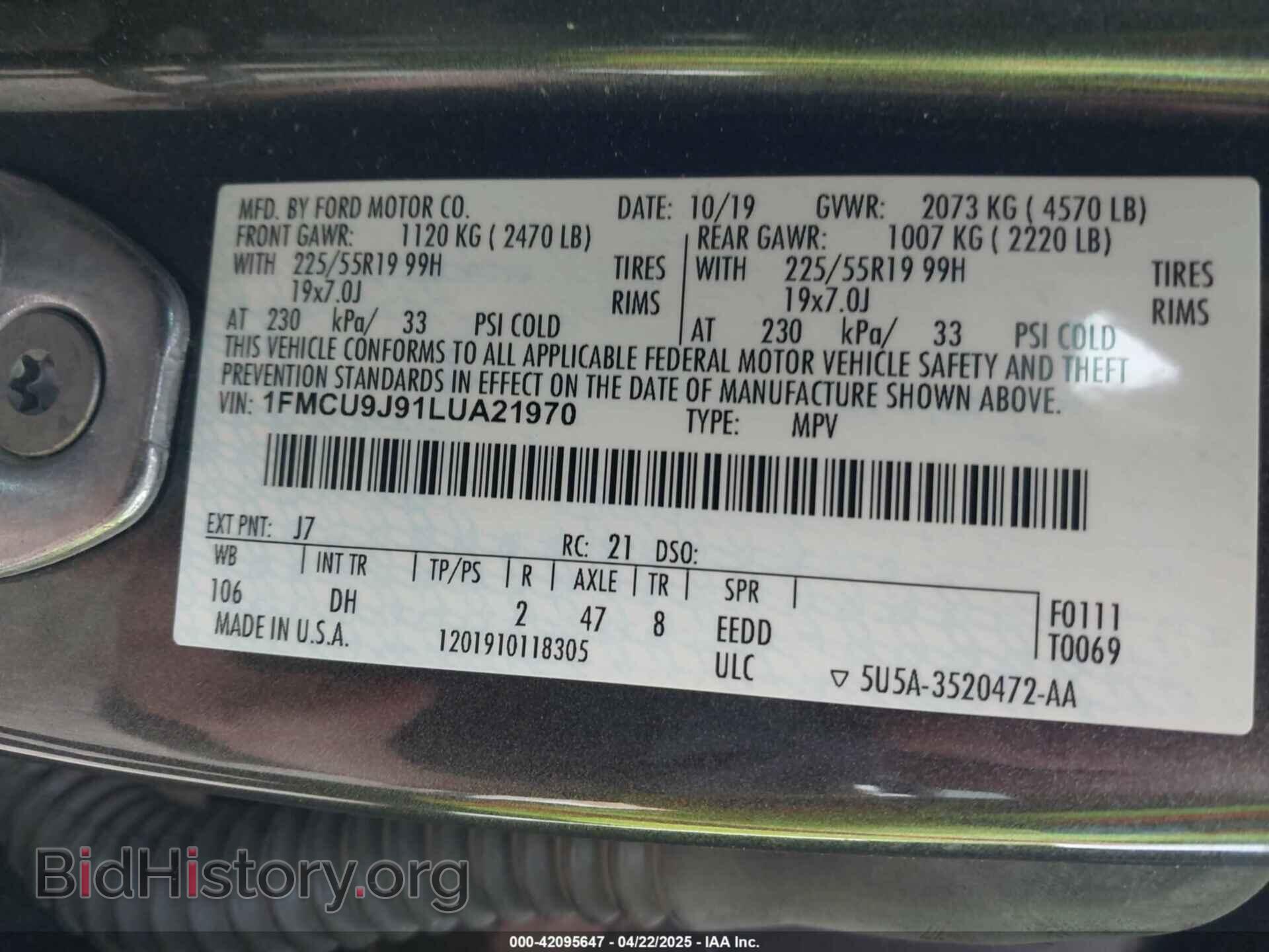 2020 FORD ESCAPE - VIN: 1FMCU9J91LUA21970 - Photo 9