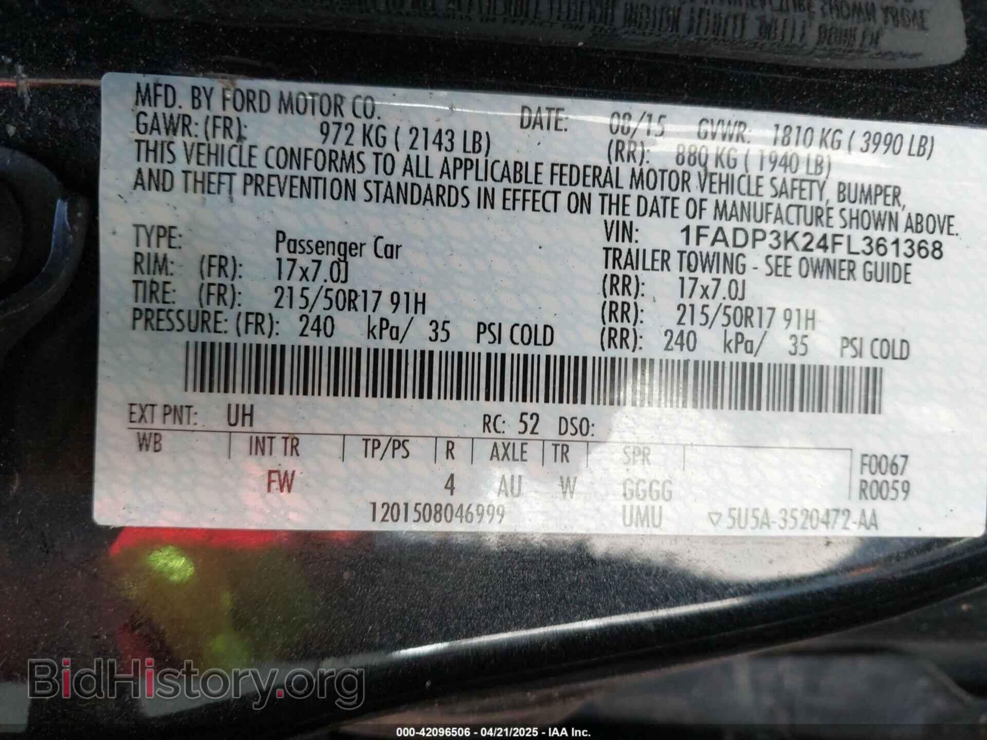 2015 FORD FOCUS - VIN: 1FADP3K24FL361368 - Фото 9