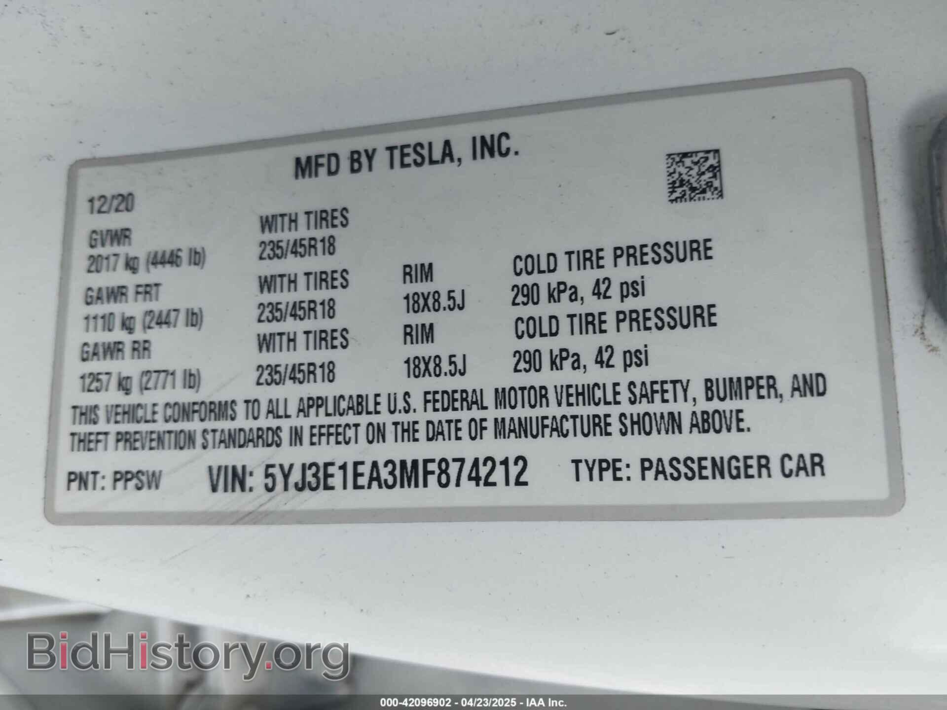 2021 TESLA MODEL 3 - VIN: 5YJ3E1EA3MF874212 - Фото 9