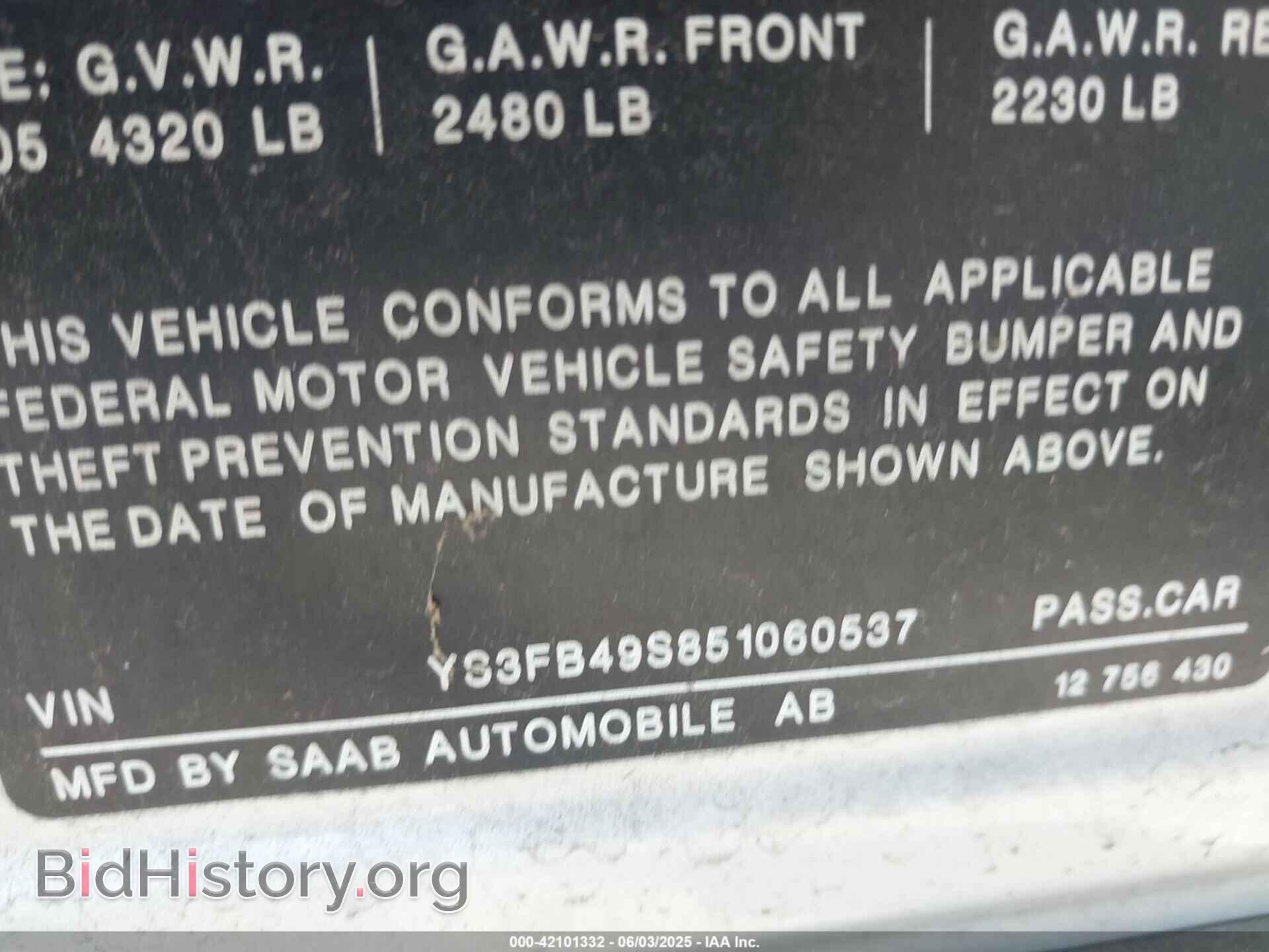 2005 SAAB 9-3 - VIN: YS3FB49S851060537 - Фото 9