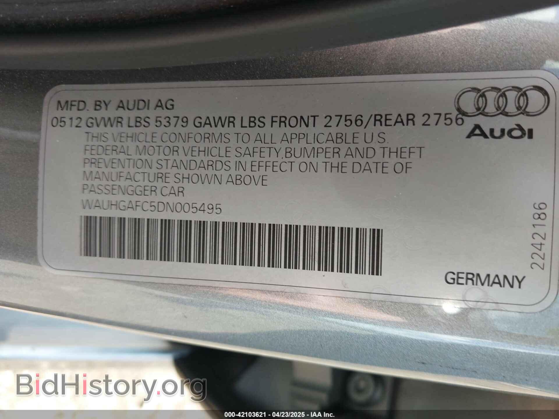 2013 AUDI A6 - VIN: WAUHGAFC5DN005495 - Фото 9