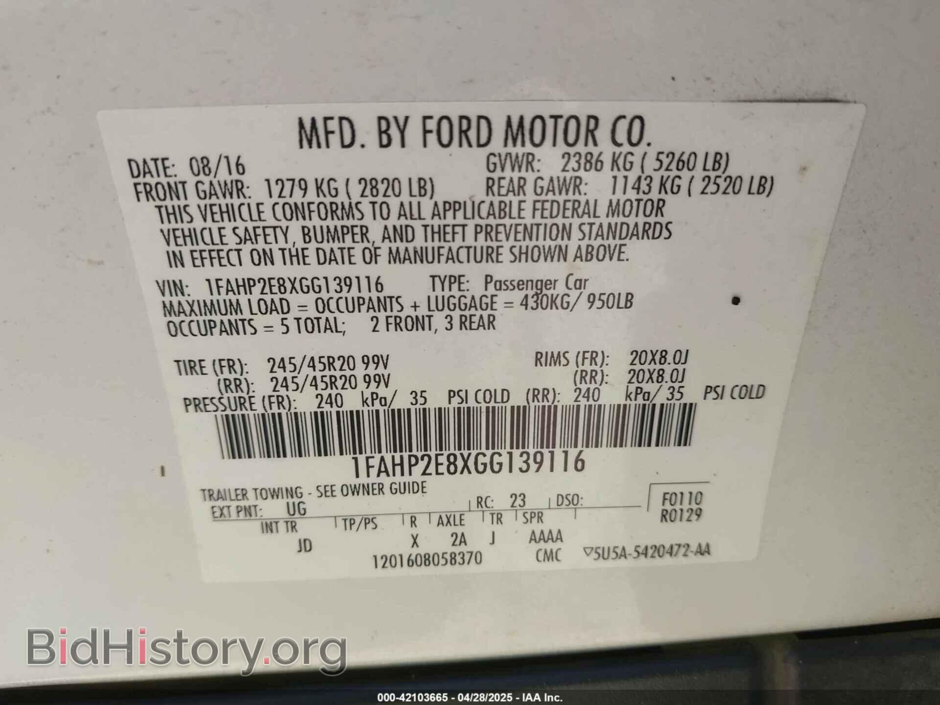 2016 FORD TAURUS - VIN: 1FAHP2E8XGG139116 - Photo 9