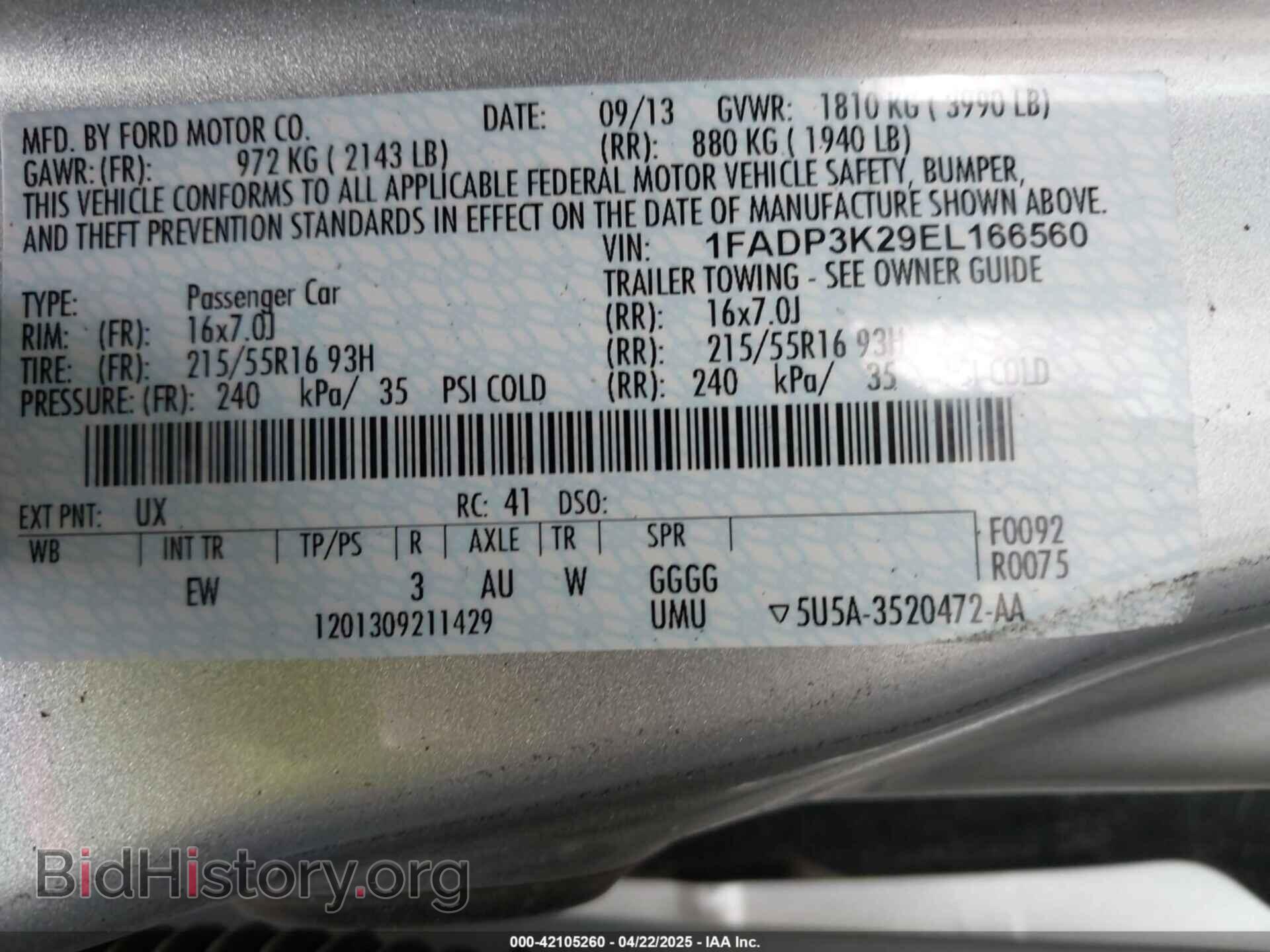 2014 FORD FOCUS - VIN: 1FADP3K29EL166560 - Фото 9