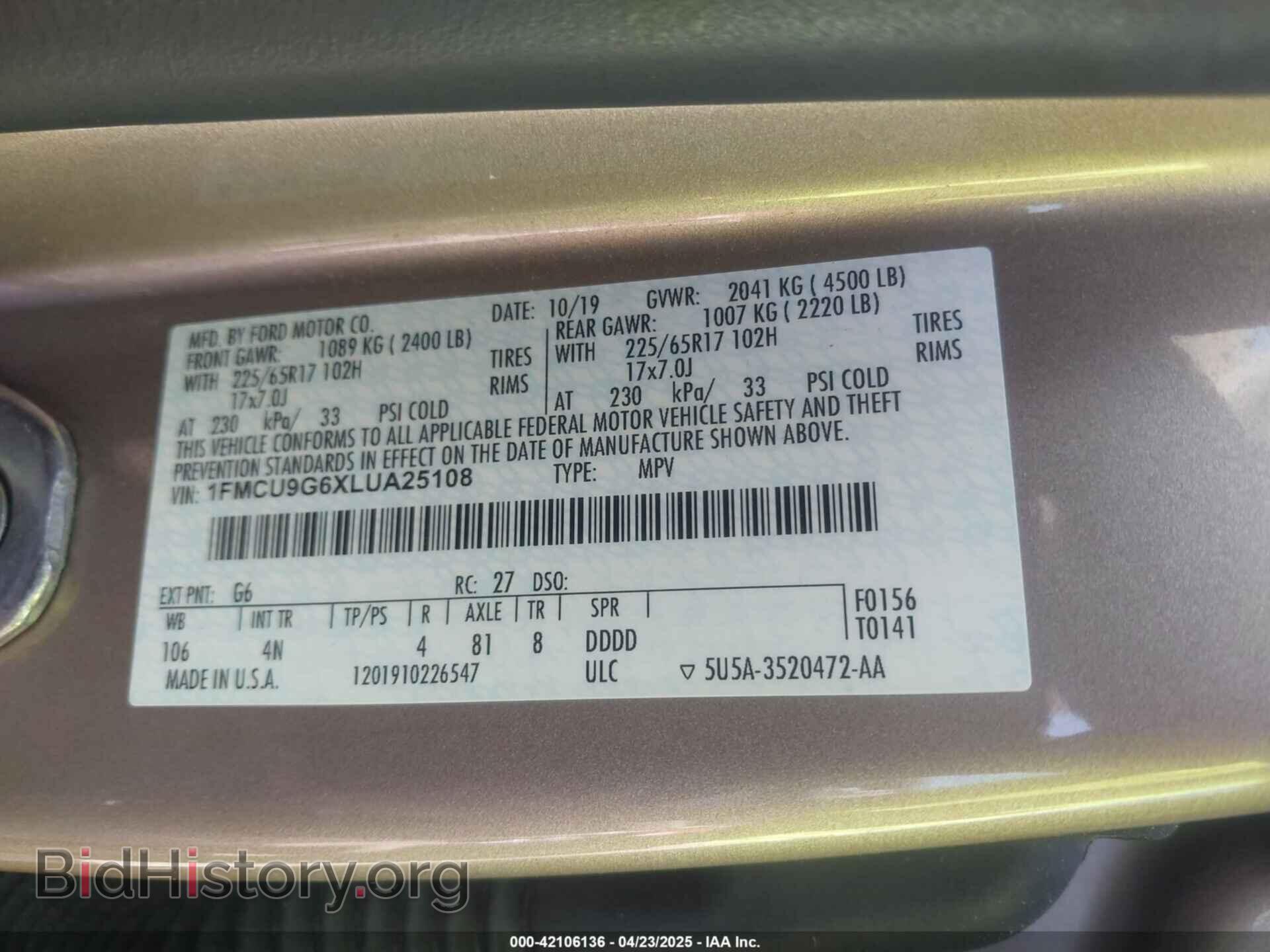 2020 FORD ESCAPE - VIN: 1FMCU9G6XLUA25108 - Photo 9