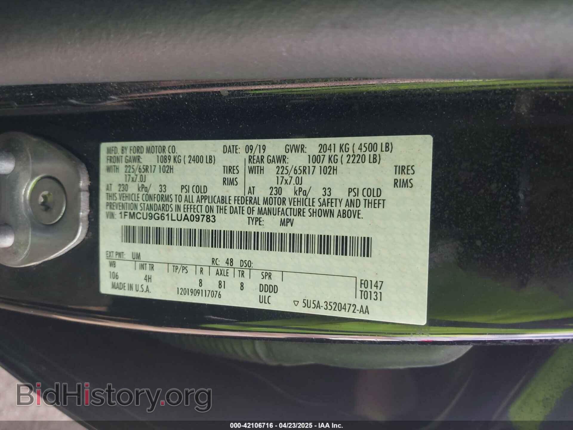 2020 FORD ESCAPE - VIN: 1FMCU9G61LUA09783 - Photo 9