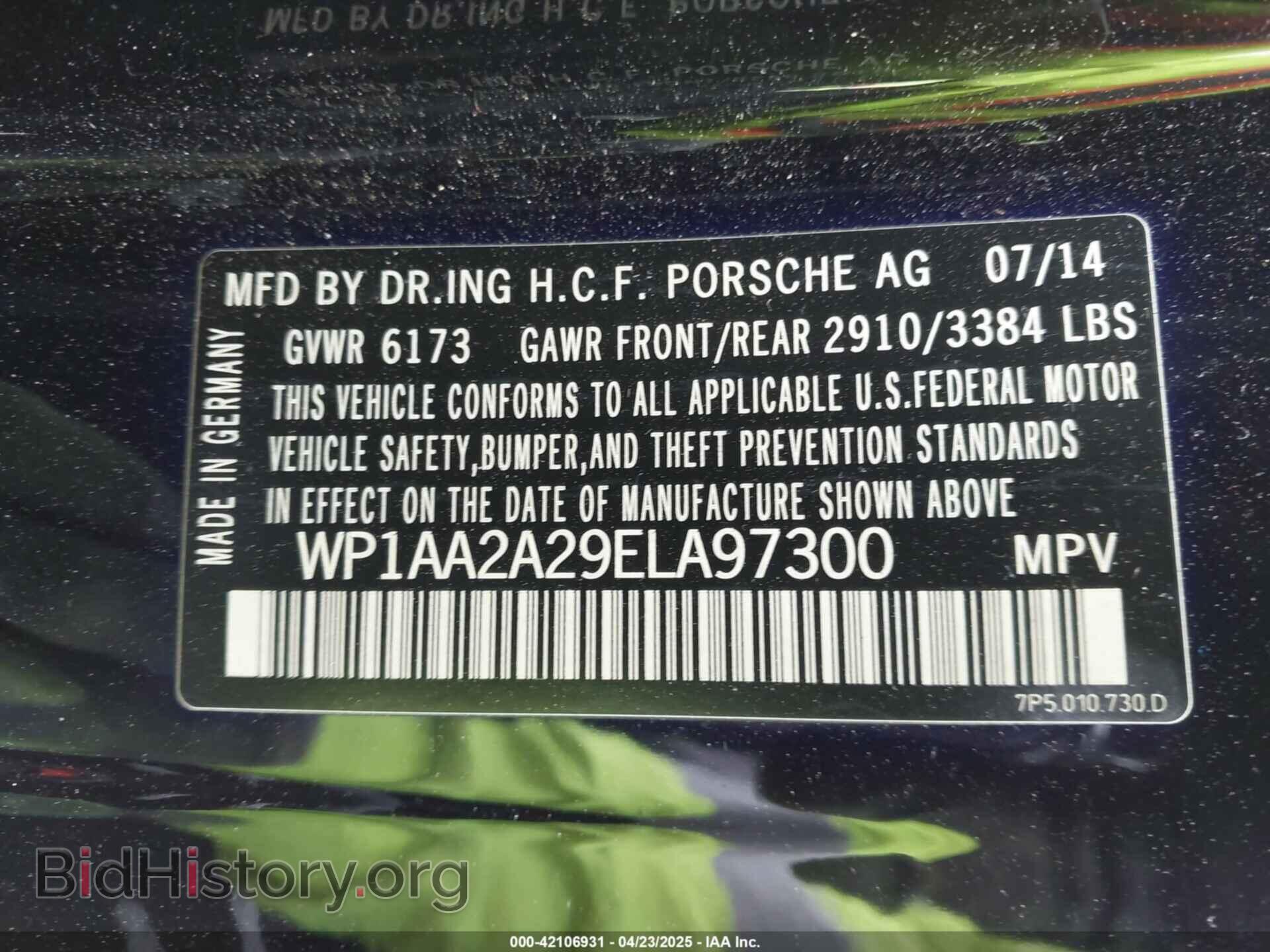 2014 PORSCHE CAYENNE - VIN: WP1AA2A29ELA97300 - Фото 9