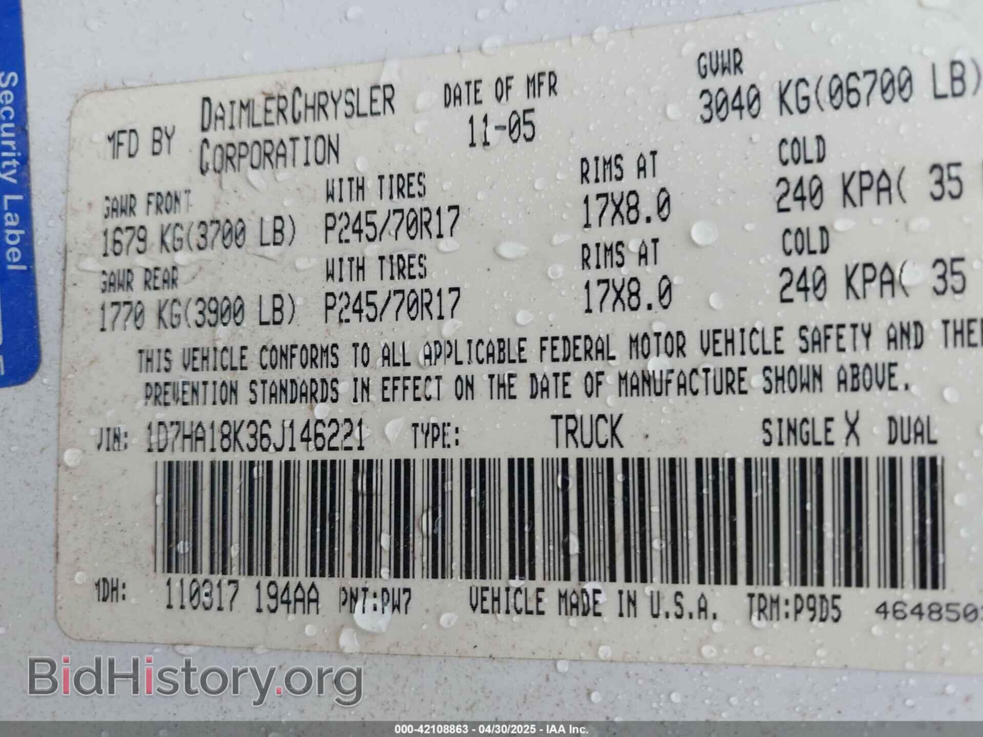 2006 DODGE RAM 1500 - VIN: 1D7HA18K36J146221 - Фото 9