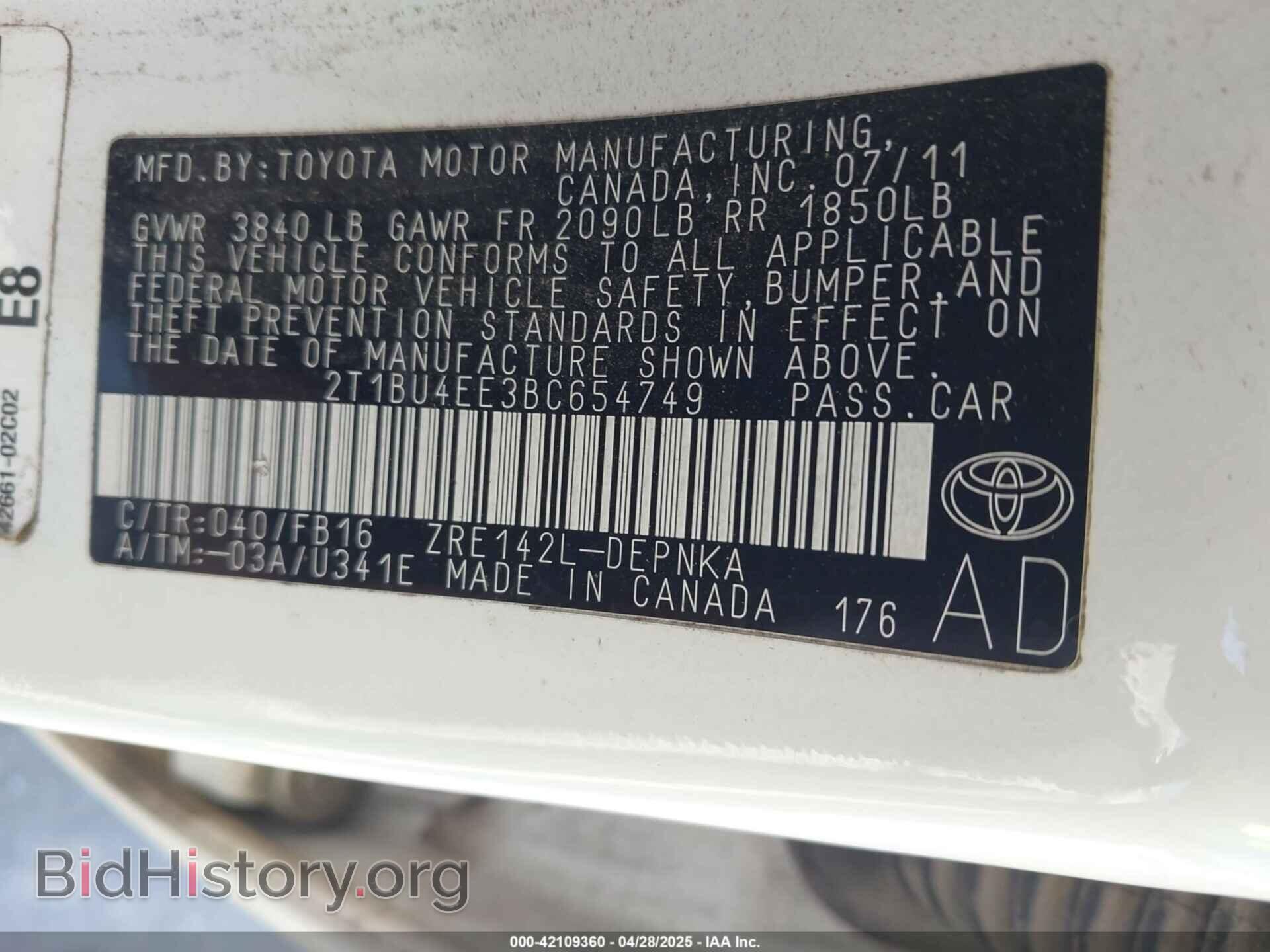 2011 TOYOTA COROLLA - VIN: 2T1BU4EE3BC654749 - Фото 9