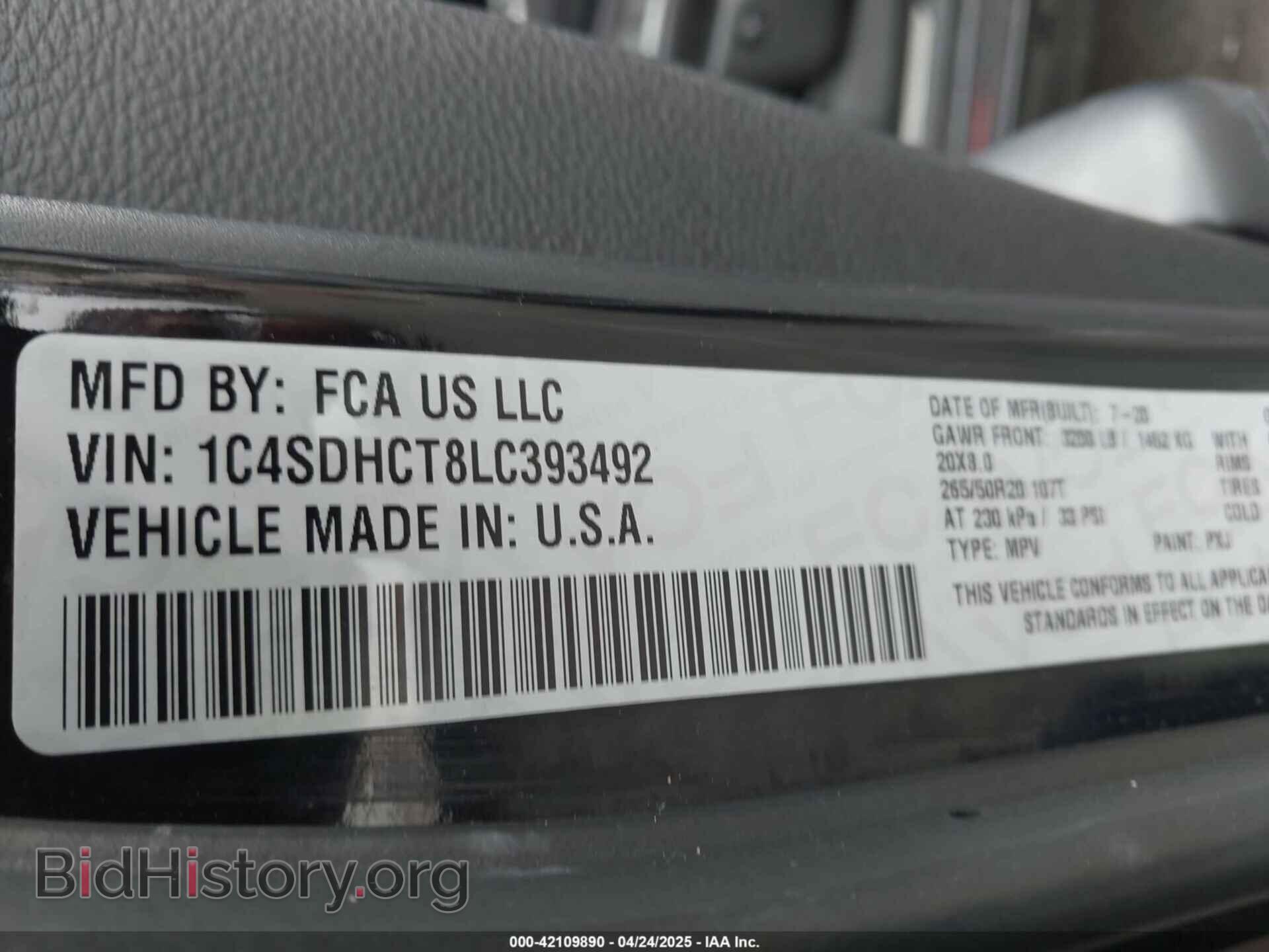 2020 DODGE DURANGO - VIN: 1C4SDHCT8LC393492 - Фото 9