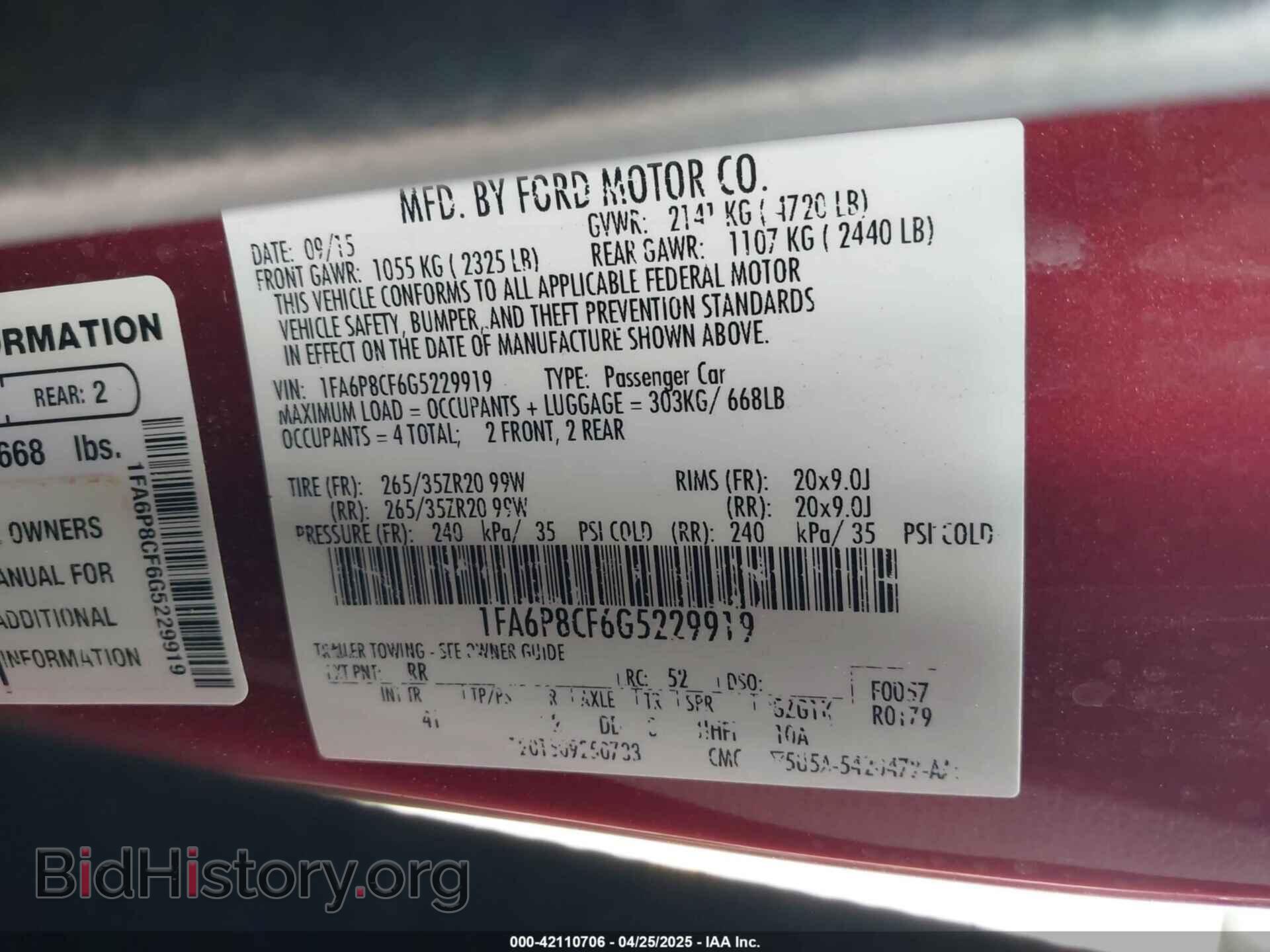 2016 FORD MUSTANG - VIN: 1FA6P8CF6G5229919 - Фото 9