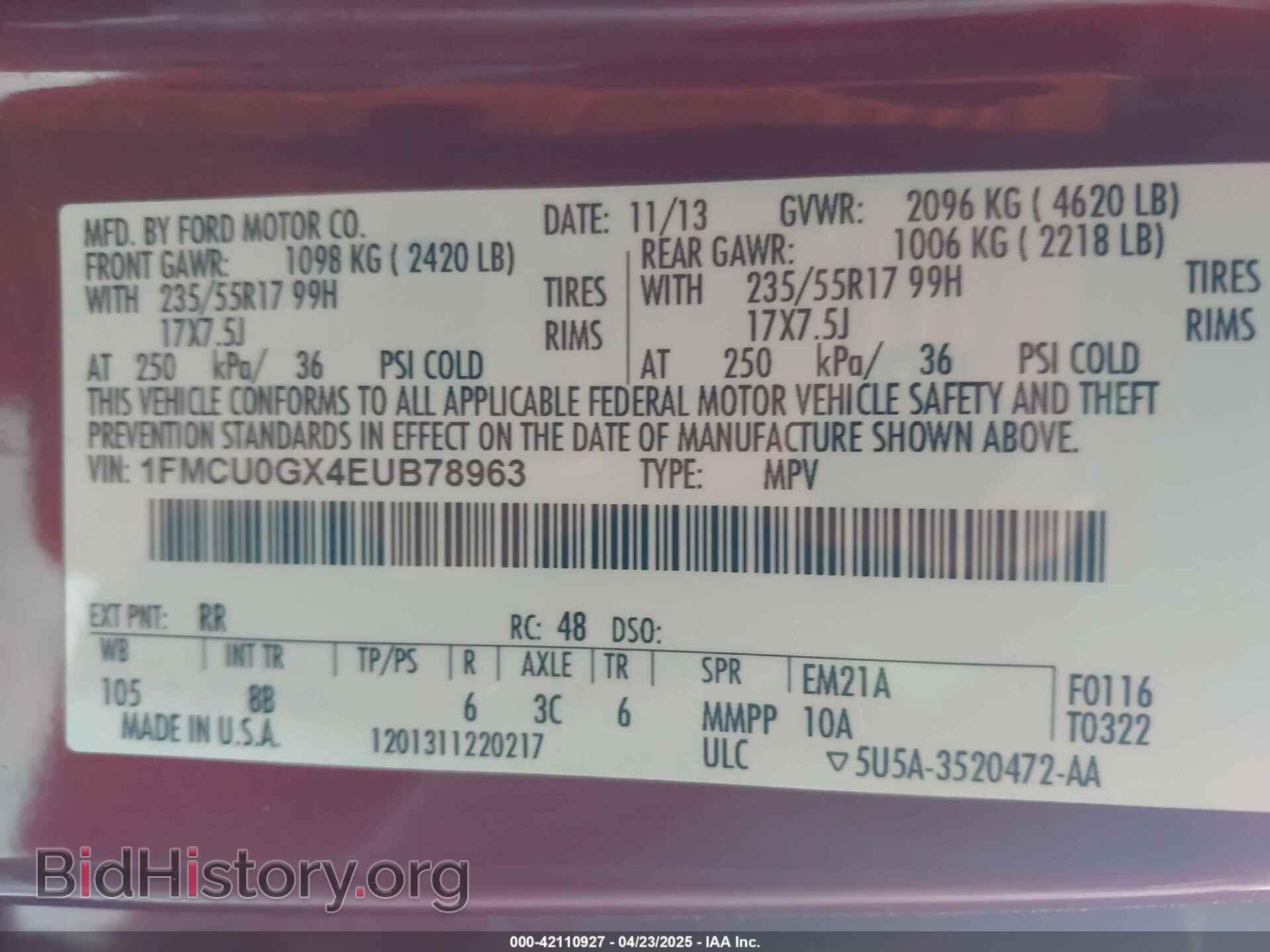 2014 FORD ESCAPE - VIN: 1FMCU0GX4EUB78963 - Фото 9