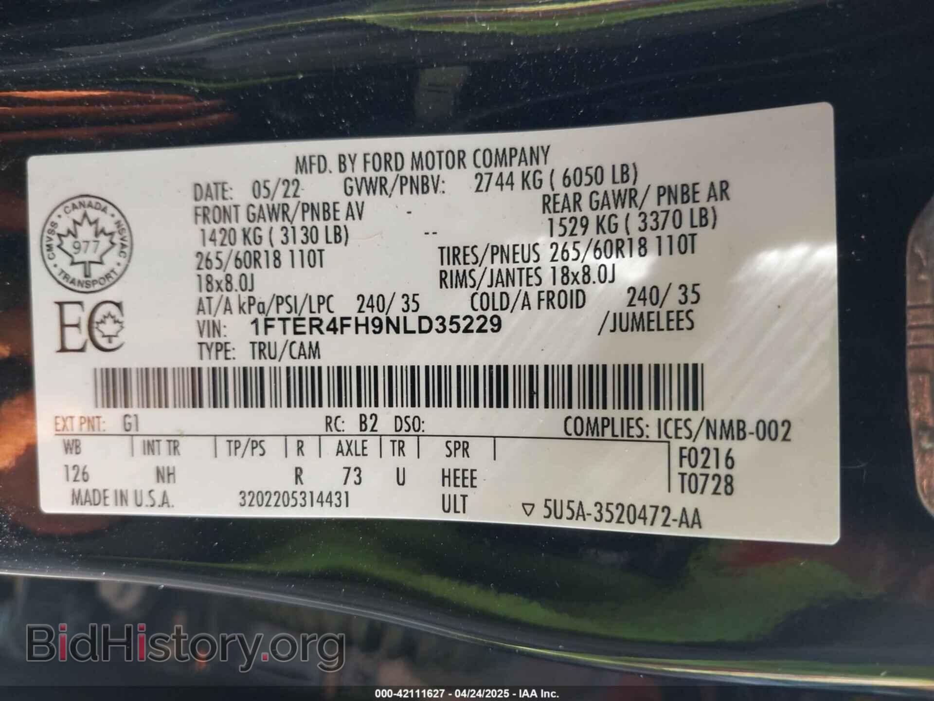 2022 FORD RANGER - VIN: 1FTER4FH9NLD35229 - Photo 9