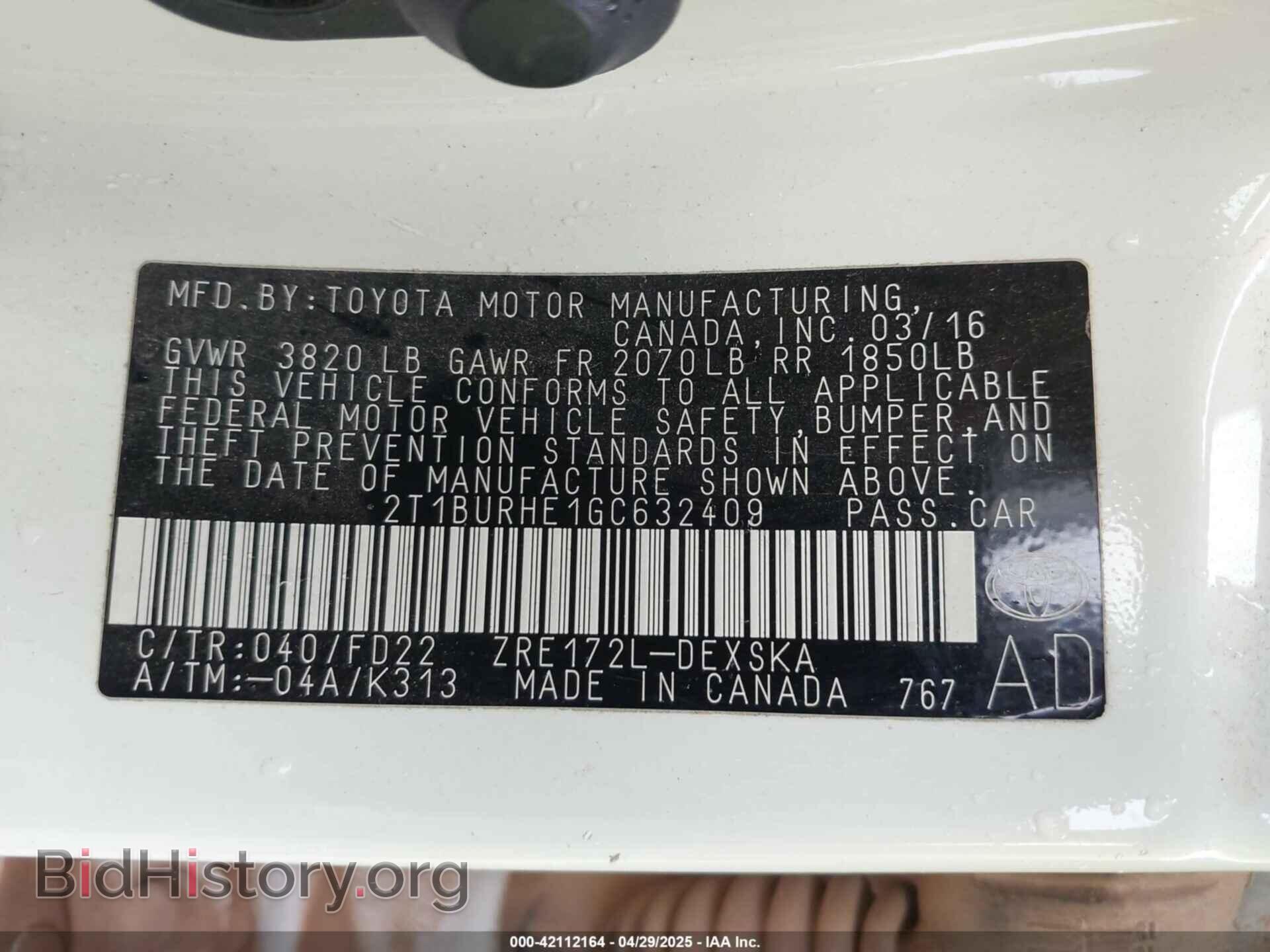 2016 TOYOTA COROLLA - VIN: 2T1BURHE1GC632409 - Фото 9