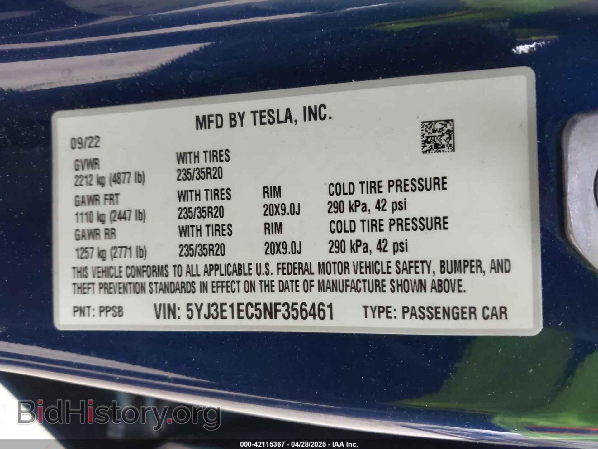 2022 TESLA MODEL 3 - VIN: 5YJ3E1EC5NF356461 - Фото 9