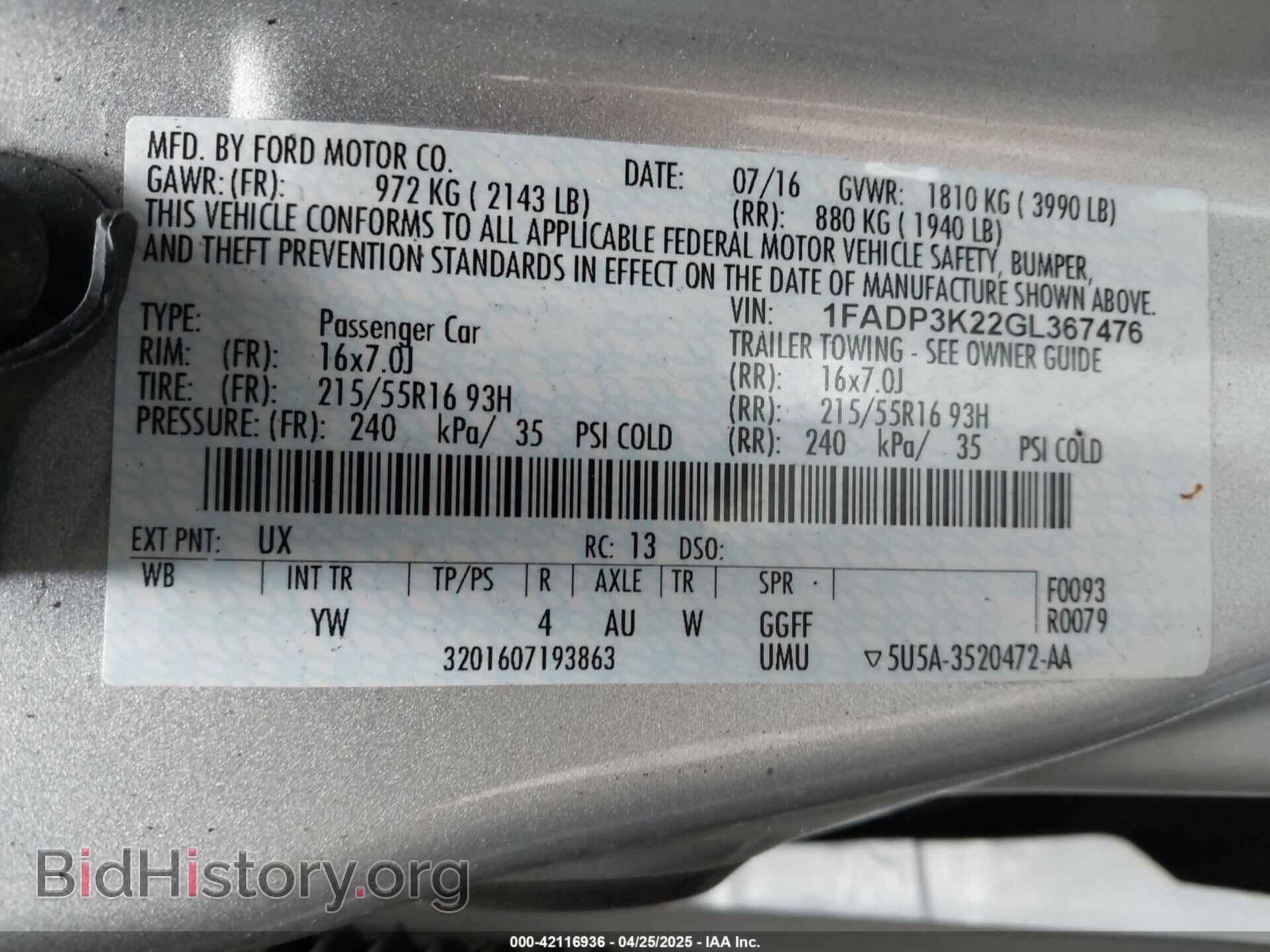 2016 FORD FOCUS - VIN: 1FADP3K22GL367476 - Фото 9