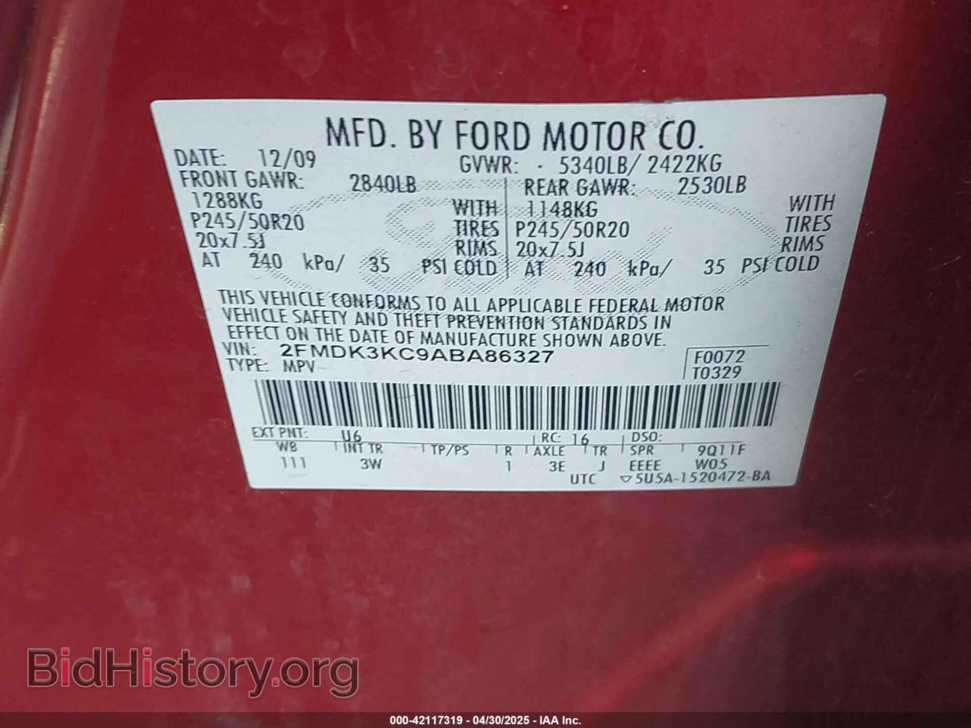 2010 FORD EDGE - VIN: 2FMDK3KC9ABA86327 - Фото 9