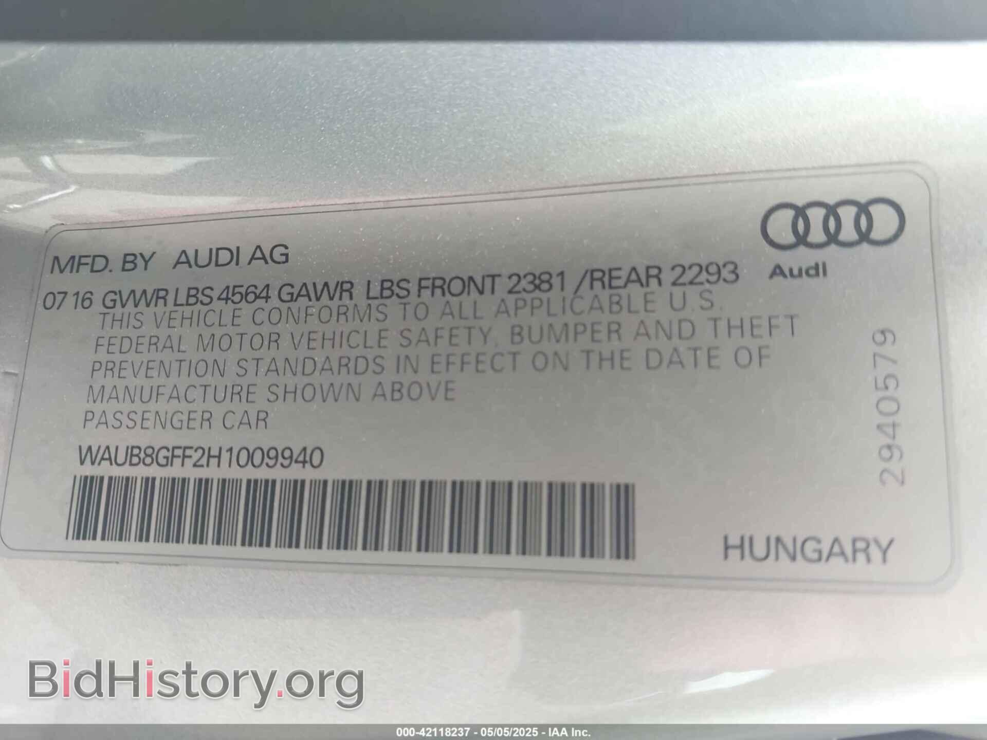 2017 AUDI A3 - VIN: WAUB8GFF2H1009940 - Фото 9