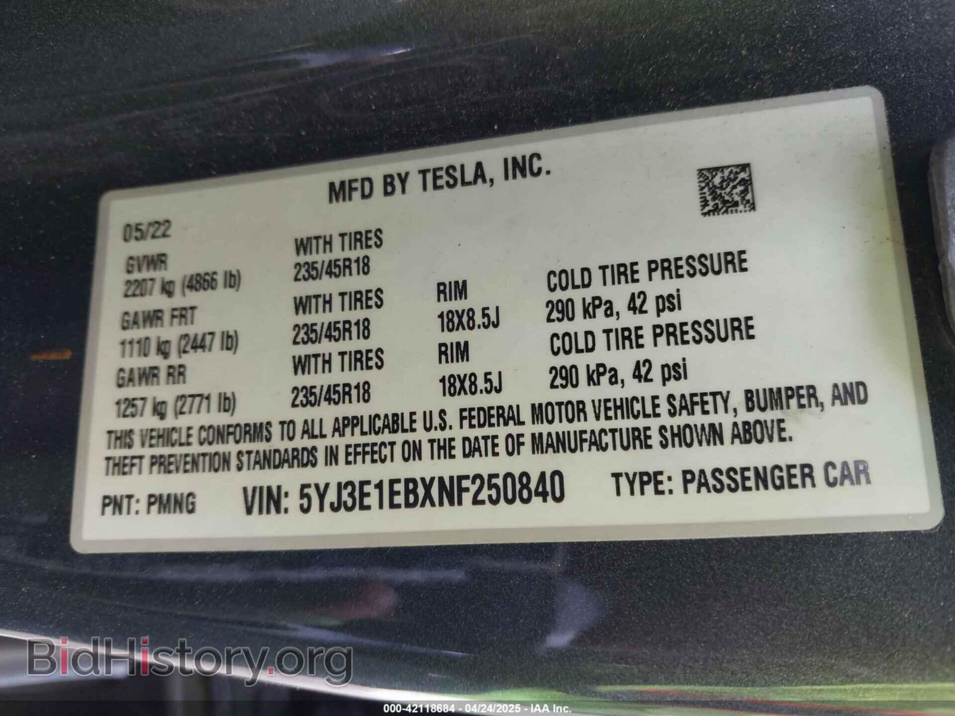 2022 TESLA MODEL 3 - VIN: 5YJ3E1EBXNF250840 - Фото 9