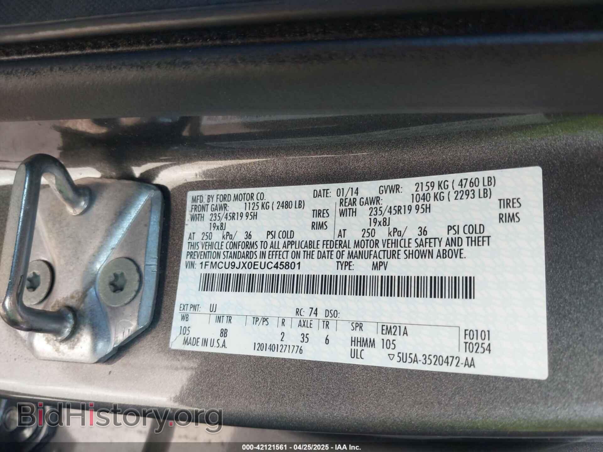 2014 FORD ESCAPE - VIN: 1FMCU9JX0EUC45801 - Фото 9