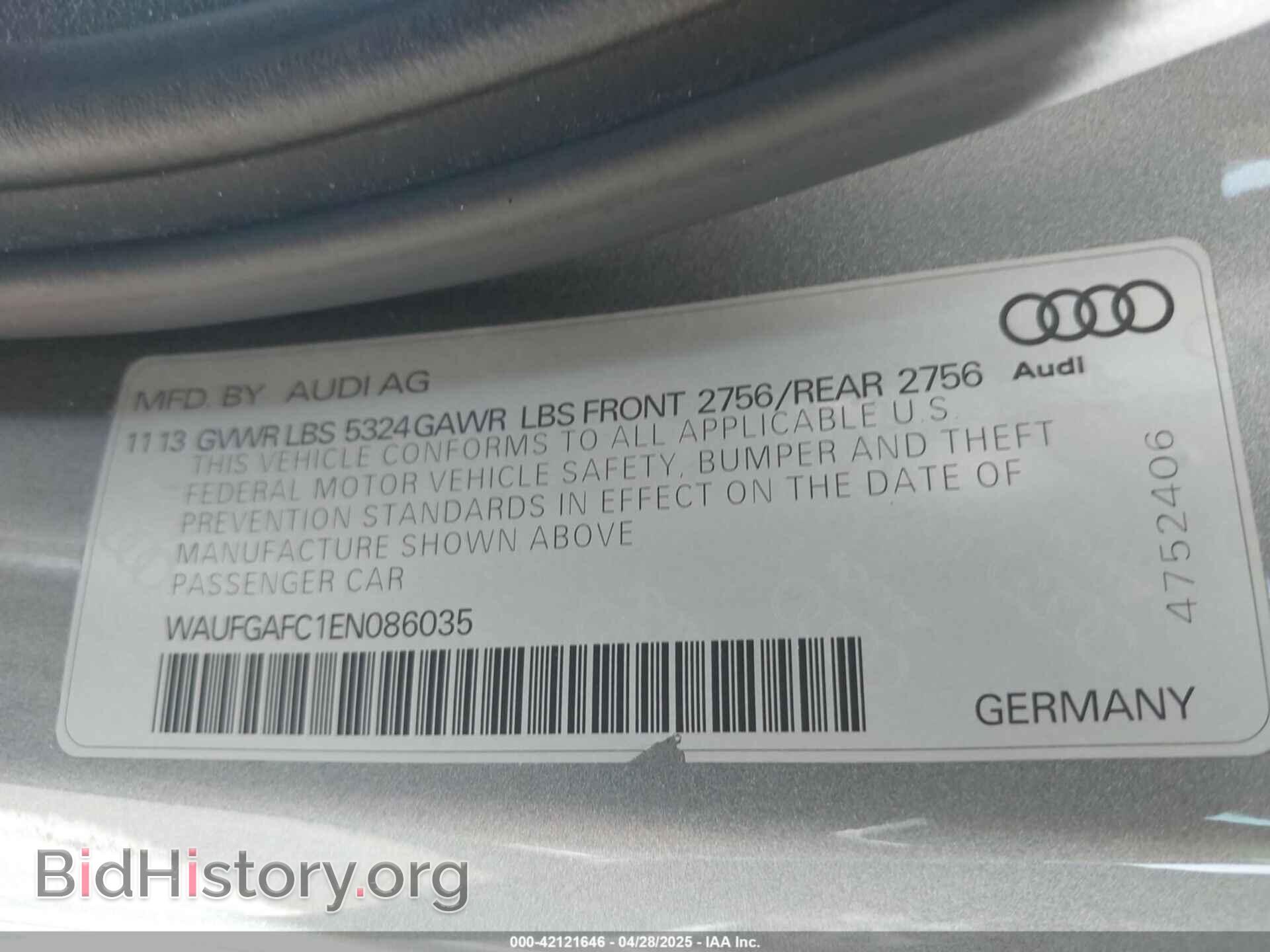 2014 AUDI A6 - VIN: WAUFGAFC1EN086035 - Фото 9