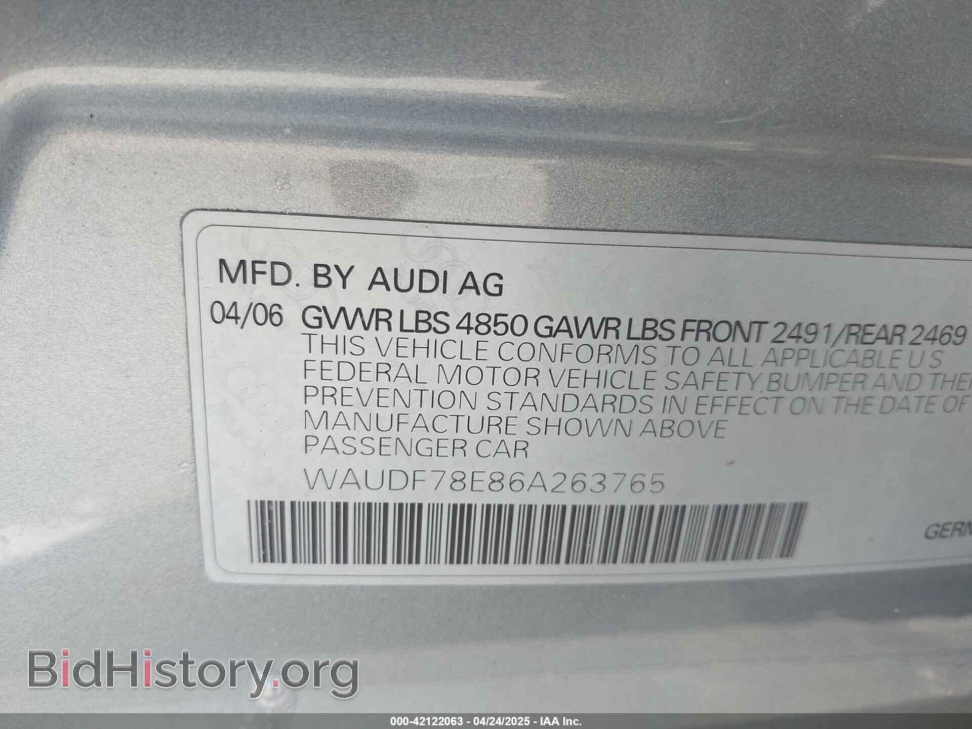 2006 AUDI A4 - VIN: WAUDF78E86A263765 - Фото 9