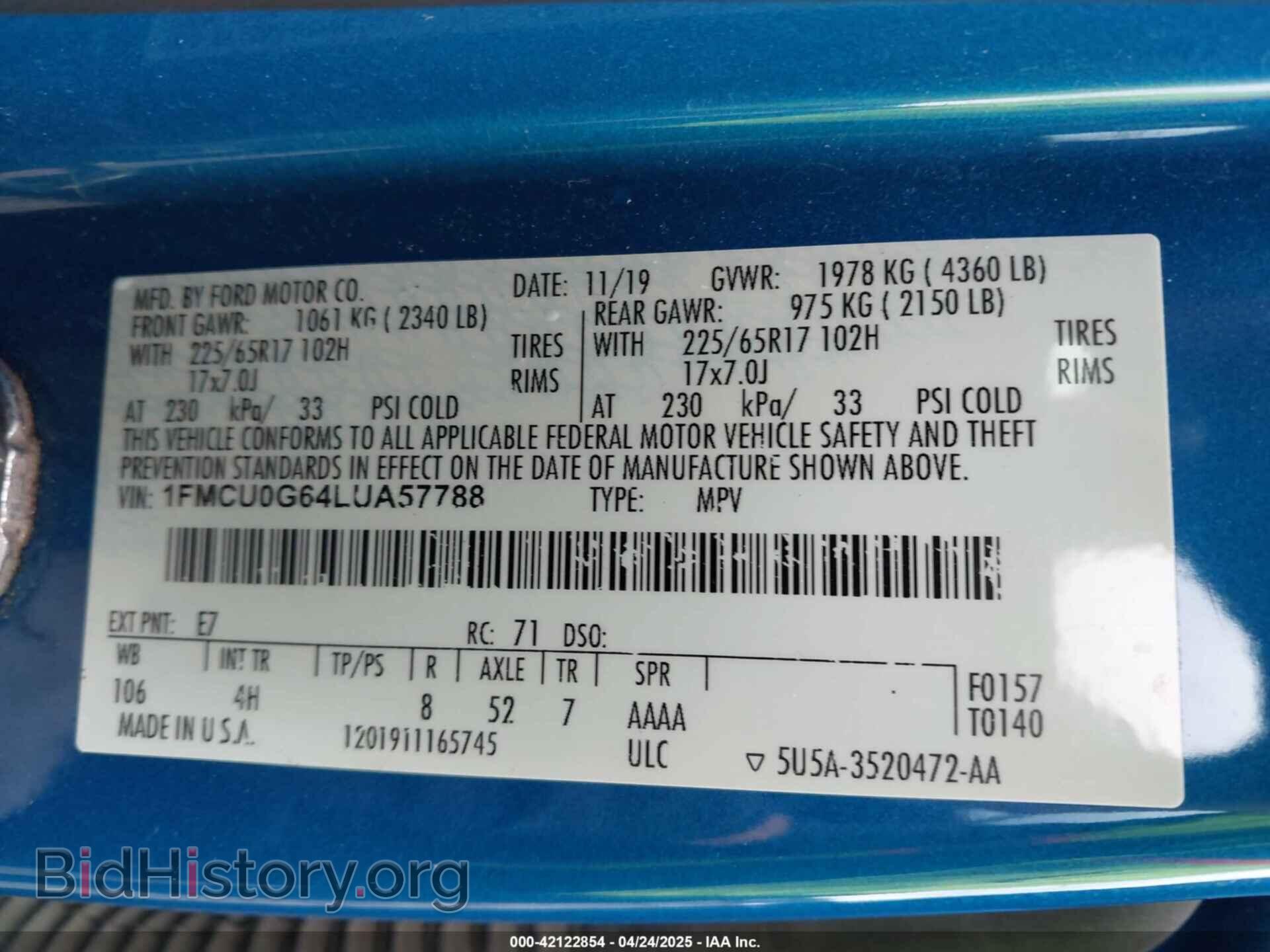2020 FORD ESCAPE - VIN: 1FMCU0G64LUA57788 - Фото 9