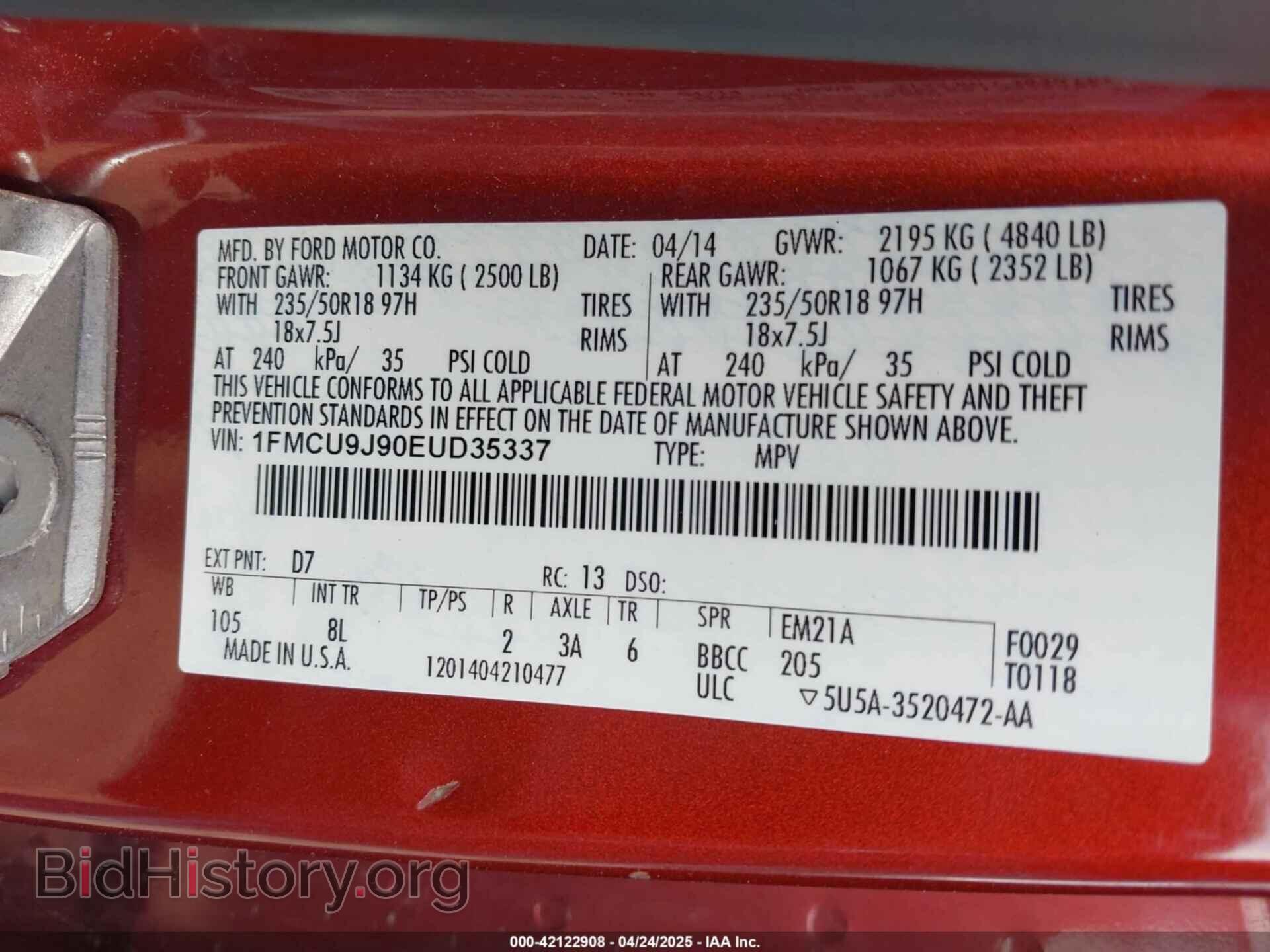 2014 FORD ESCAPE - VIN: 1FMCU9J90EUD35337 - Photo 9