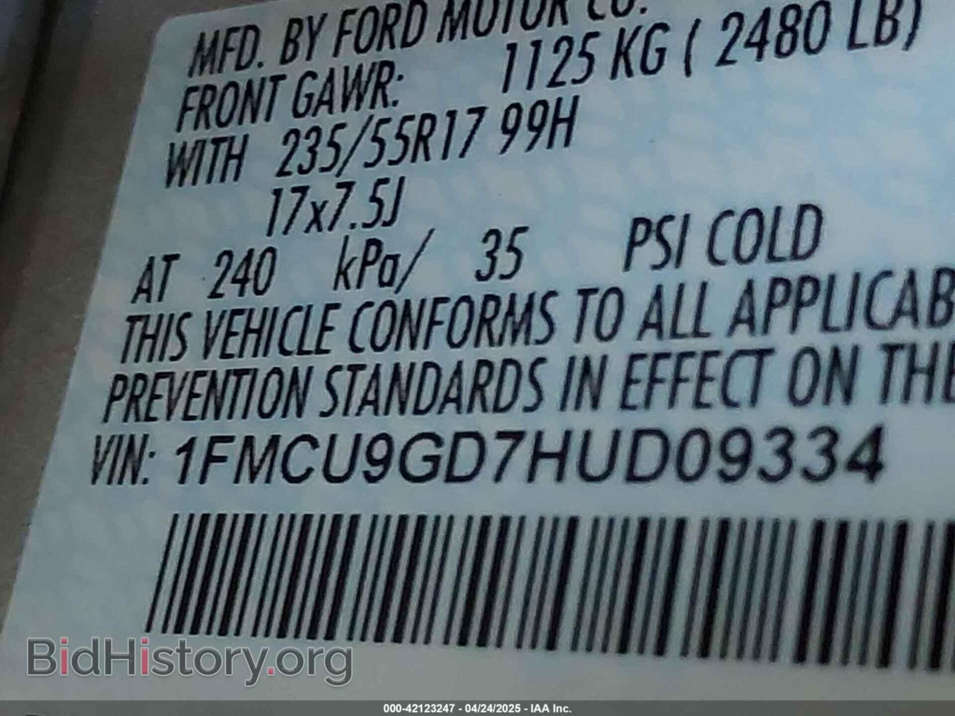 2017 FORD ESCAPE - VIN: 1FMCU9GD7HUD09334 - Фото 9