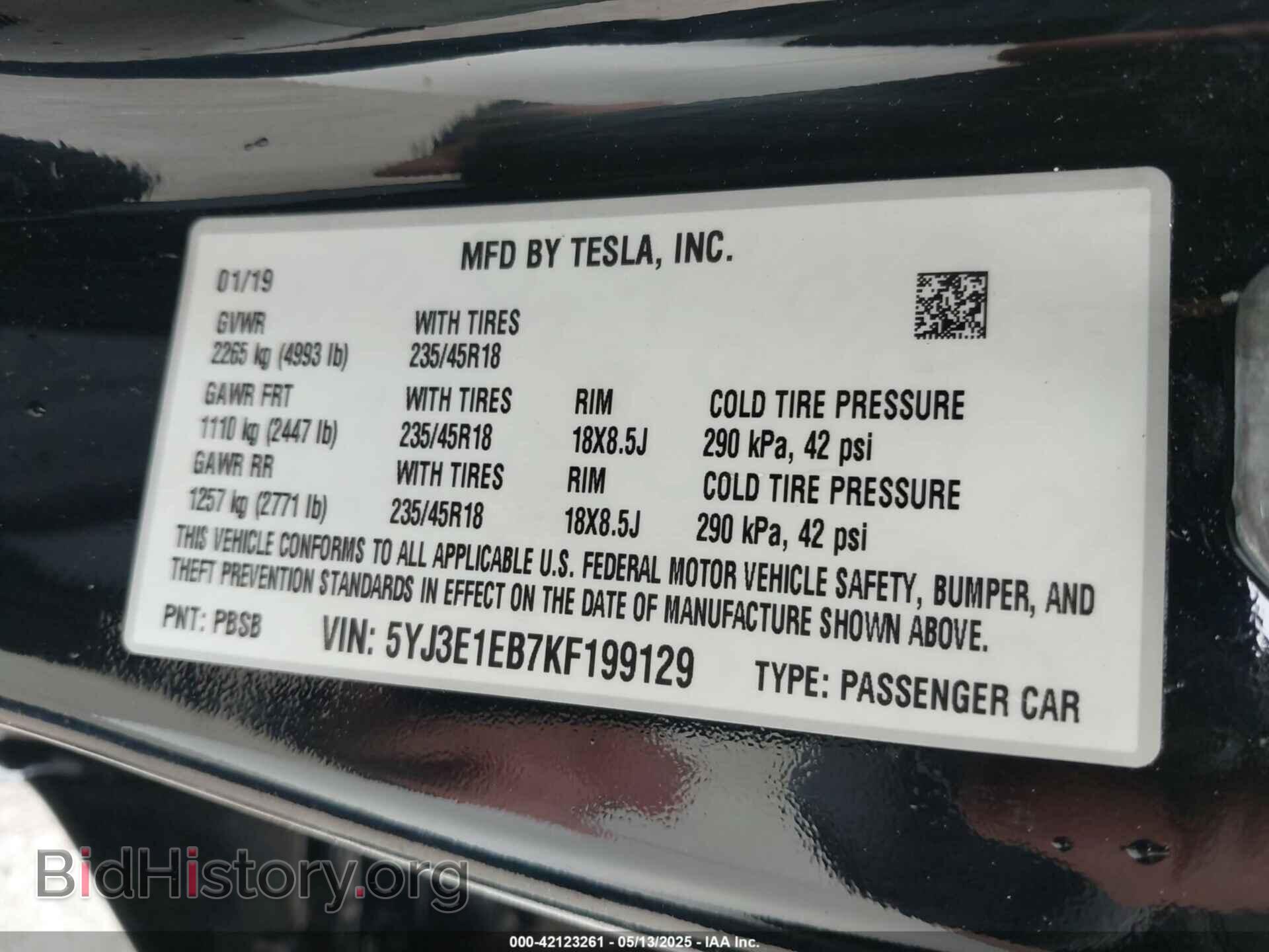 2019 TESLA MODEL 3 - VIN: 5YJ3E1EB7KF199129 - Фото 9