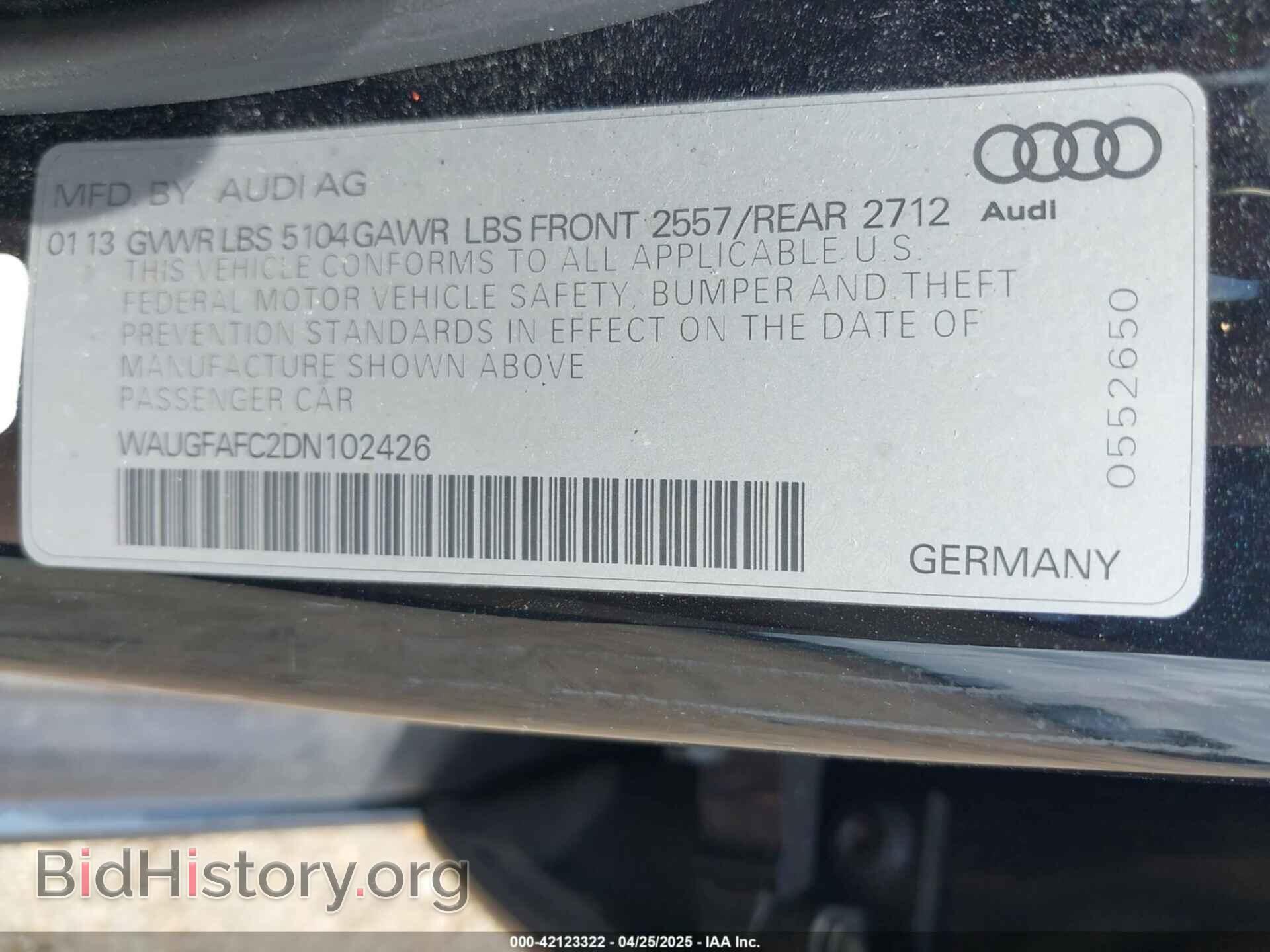 2013 AUDI A6 - VIN: WAUGFAFC2DN102426 - Фото 9