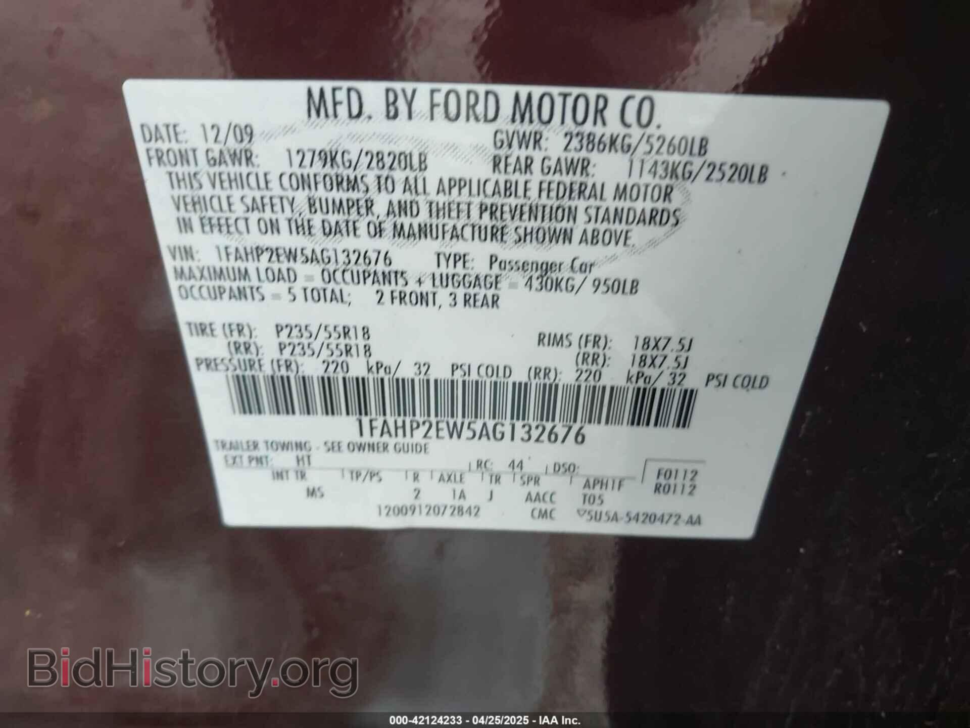 2010 FORD TAURUS - VIN: 1FAHP2EW5AG132676 - Фото 9