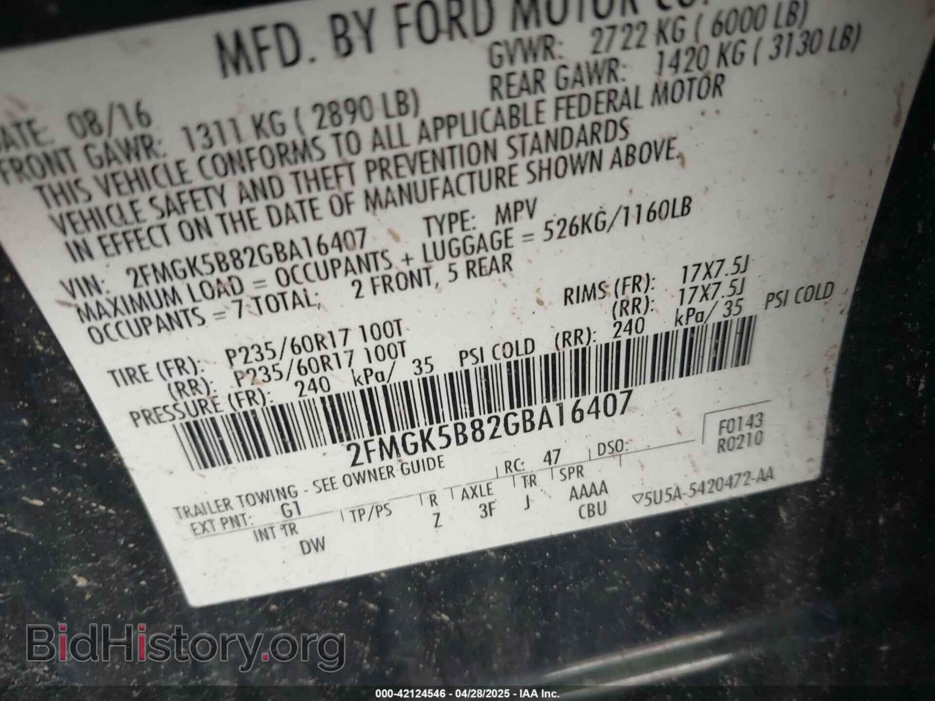 2016 FORD FLEX - VIN: 2FMGK5B82GBA16407 - Photo 9