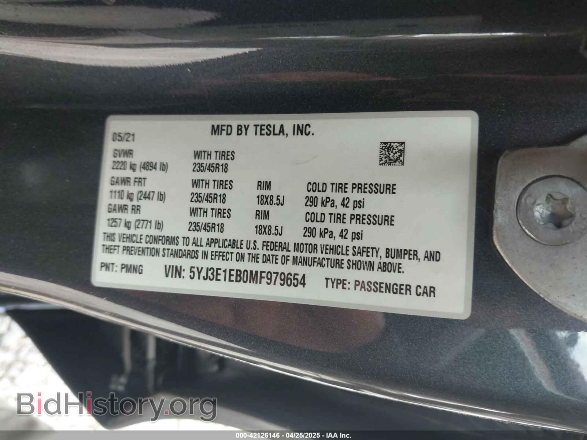 2021 TESLA MODEL 3 - VIN: 5YJ3E1EB0MF979654 - Фото 9