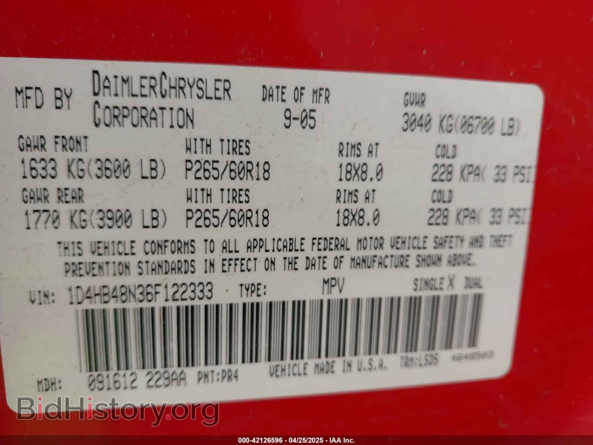 2006 DODGE DURANGO - VIN: 1D4HB48N36F122333 - Фото 9
