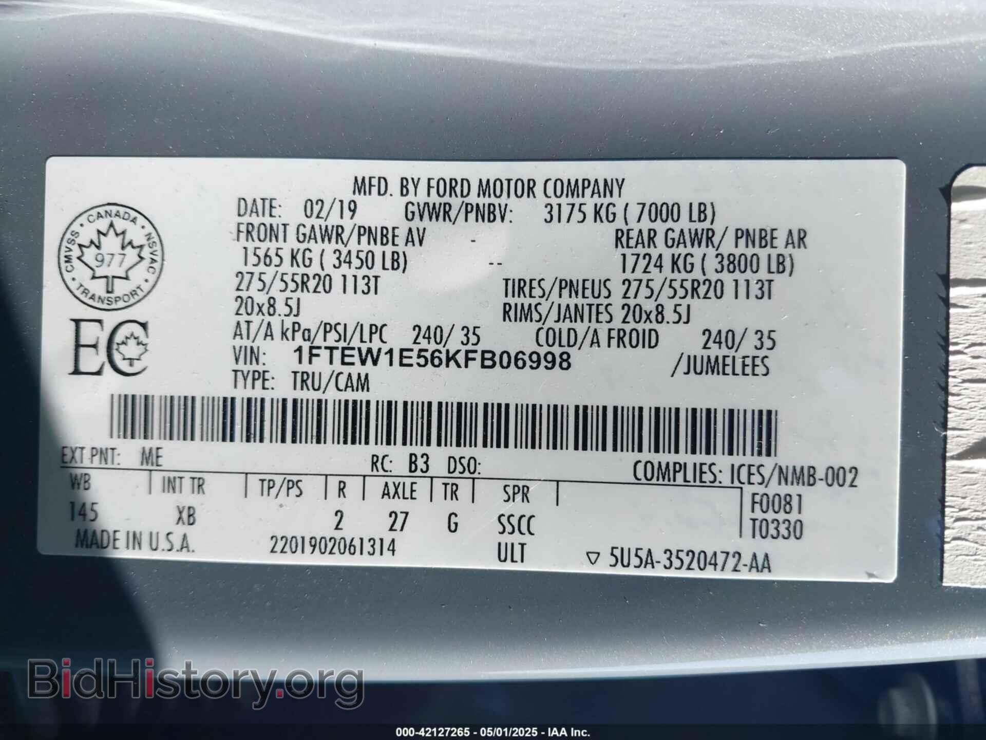 2019 FORD F-150 - VIN: 1FTEW1E56KFB06998 - Фото 9