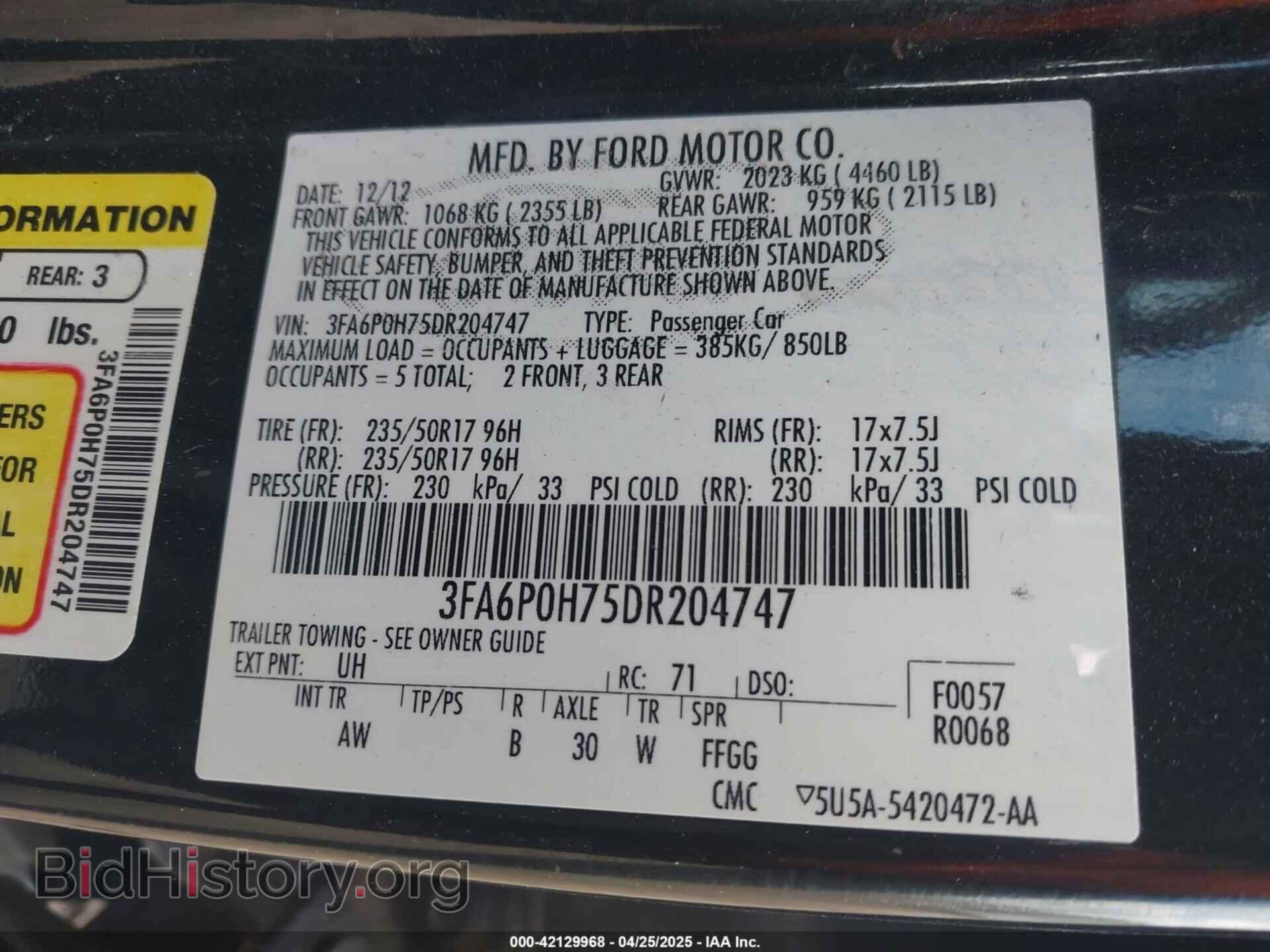2013 FORD FUSION - VIN: 3FA6P0H75DR204747 - Фото 9