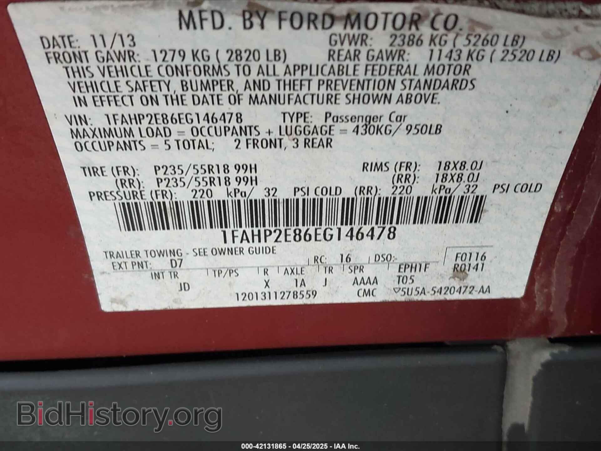 2014 FORD TAURUS - VIN: 1FAHP2E86EG146478 - Фото 9