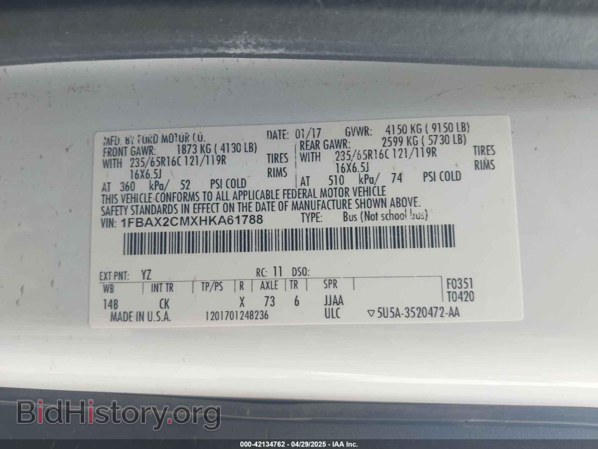 2017 FORD TRANSIT-350 - VIN: 1FBAX2CMXHKA61788 - Фото 9