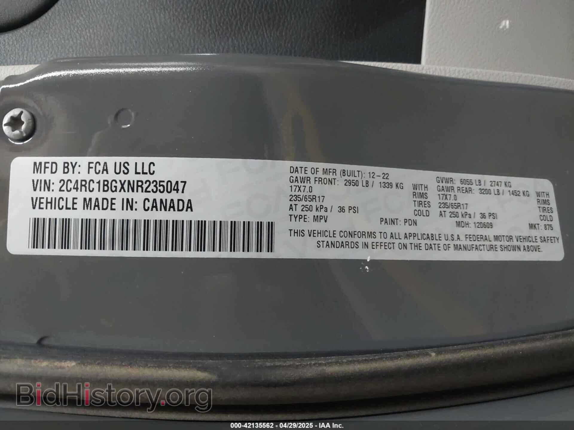 2022 CHRYSLER PACIFICA - VIN: 2C4RC1BGXNR235047 - Фото 9