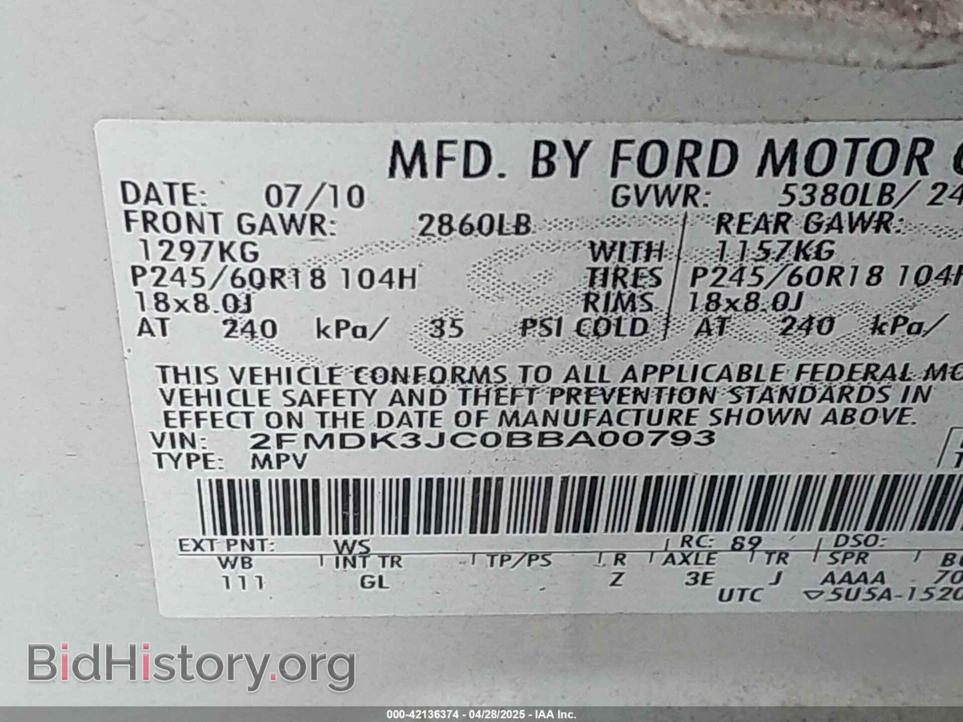 2011 FORD EDGE - VIN: 2FMDK3JC0BBA00793 - Photo 9