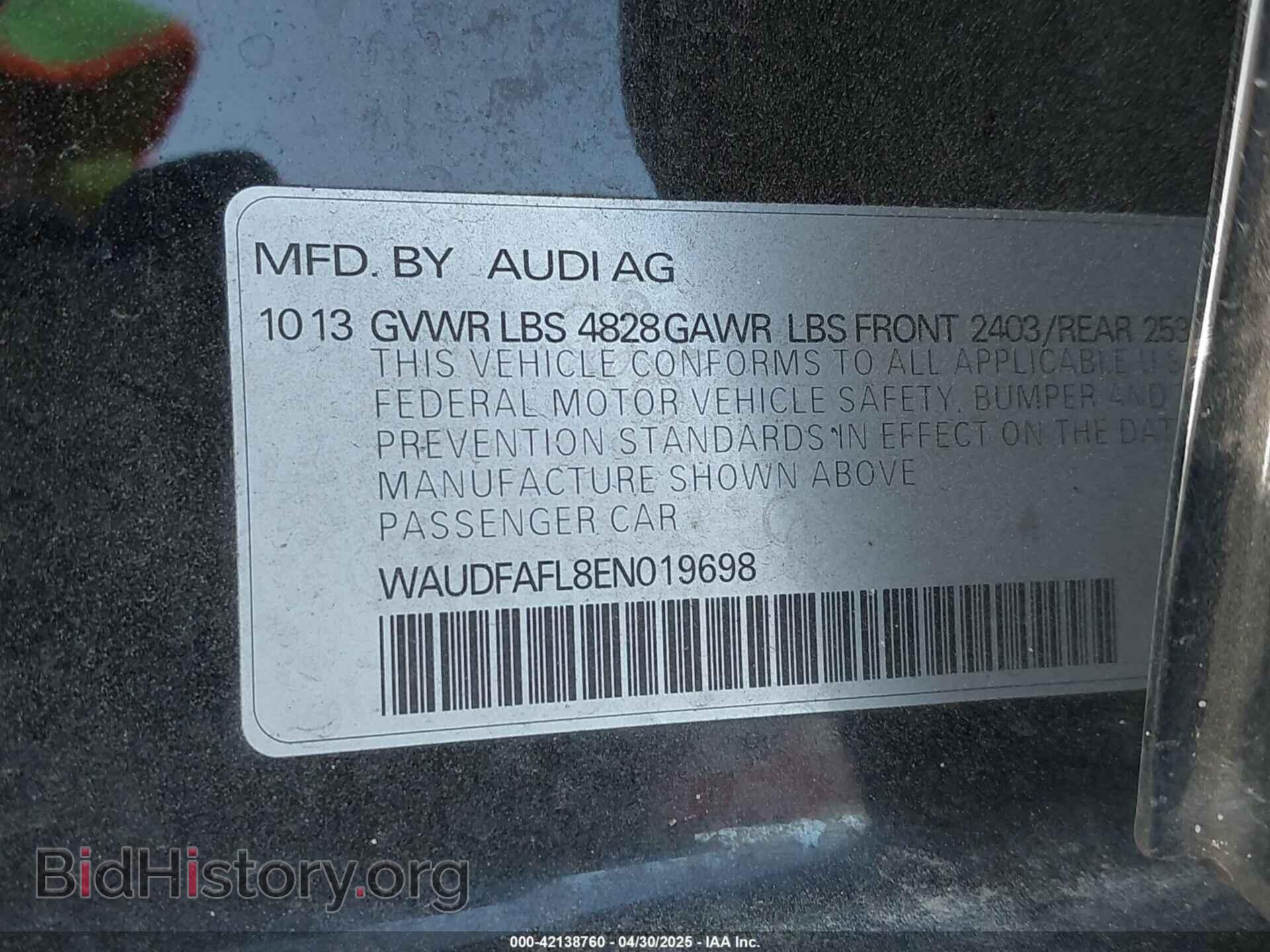 2014 AUDI A4 - VIN: WAUDFAFL8EN019698 - Фото 9