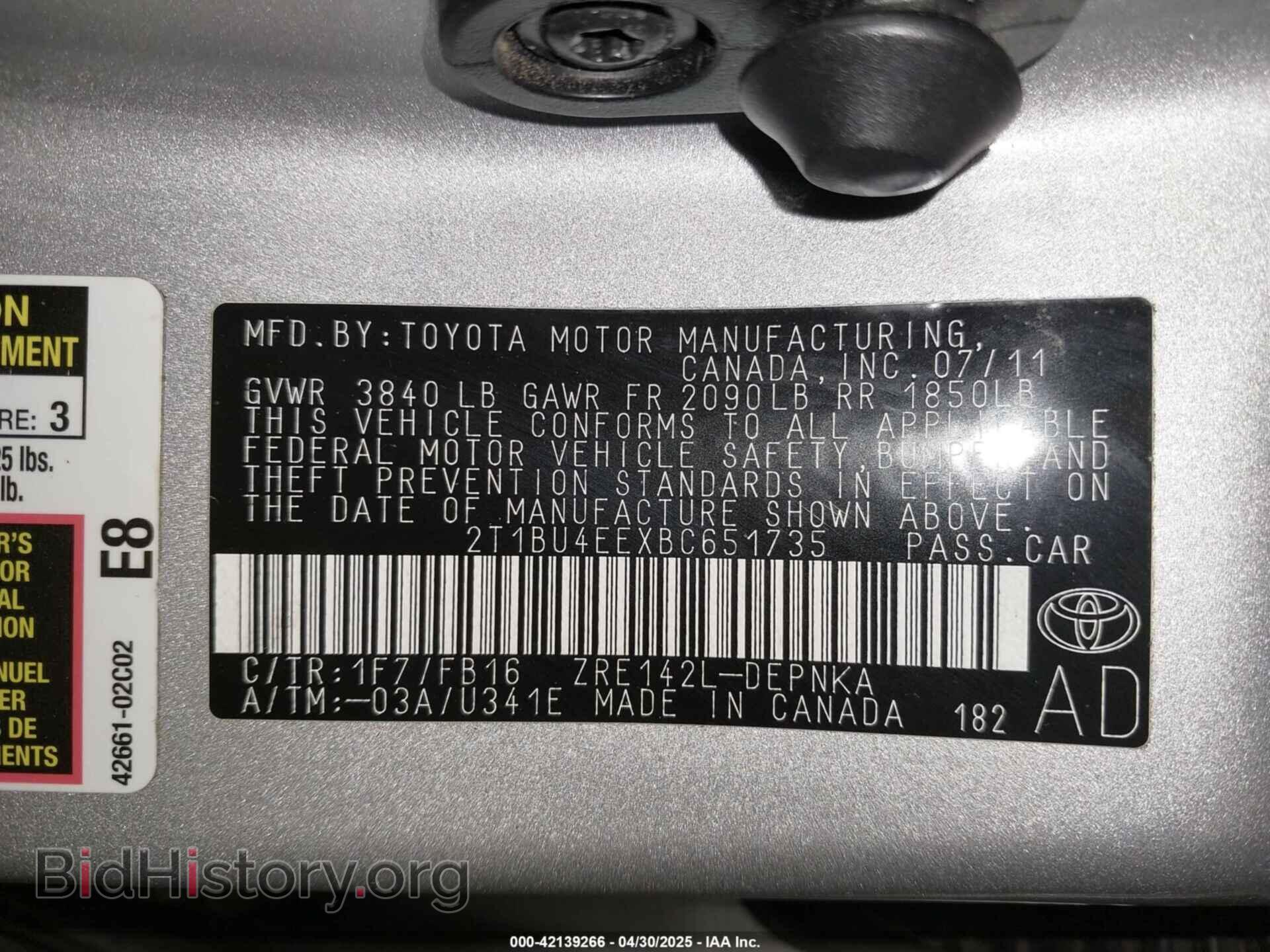 2011 TOYOTA COROLLA - VIN: 2T1BU4EEXBC651735 - Фото 9
