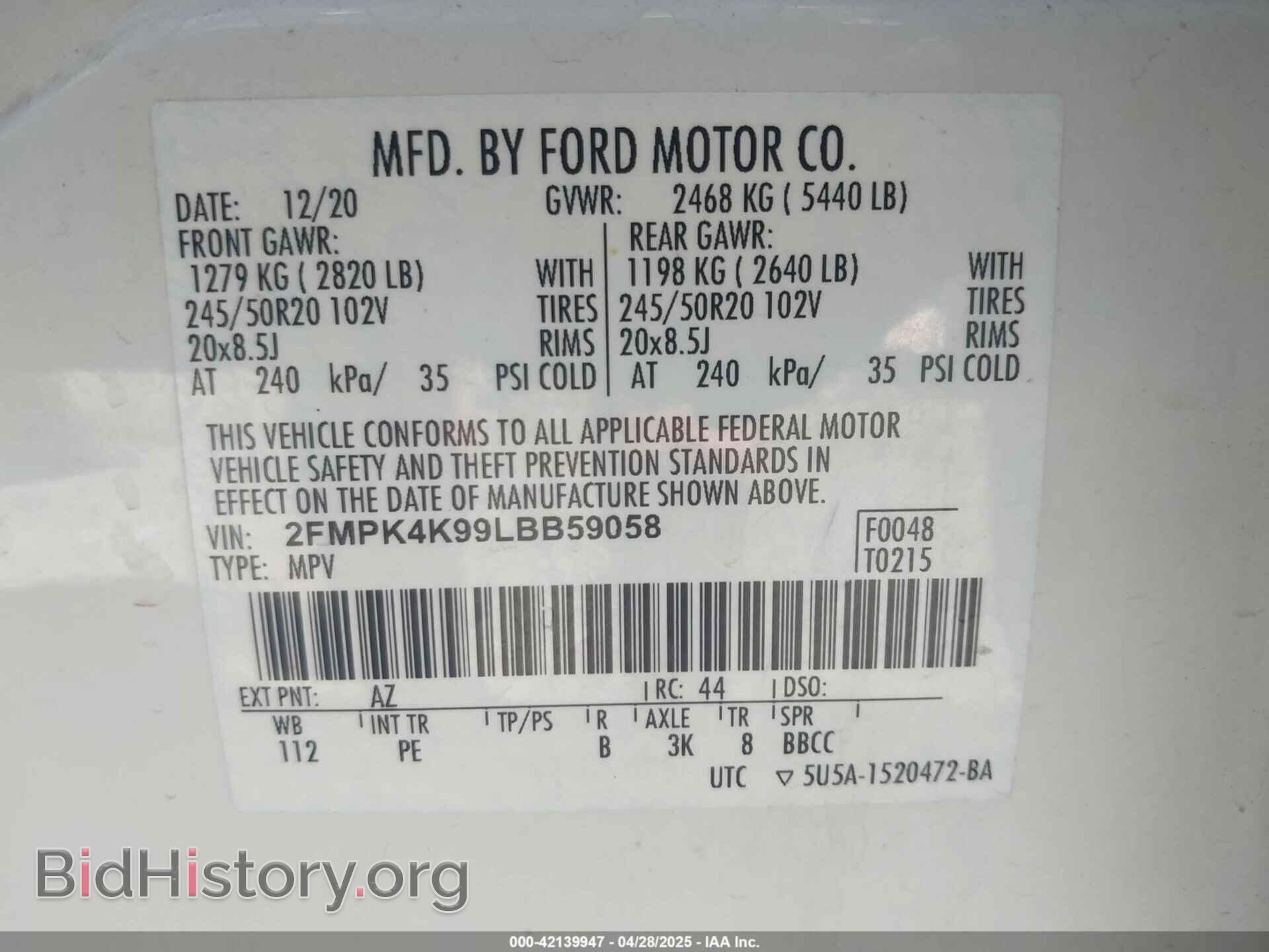 2020 FORD EDGE - VIN: 2FMPK4K99LBB59058 - Photo 9