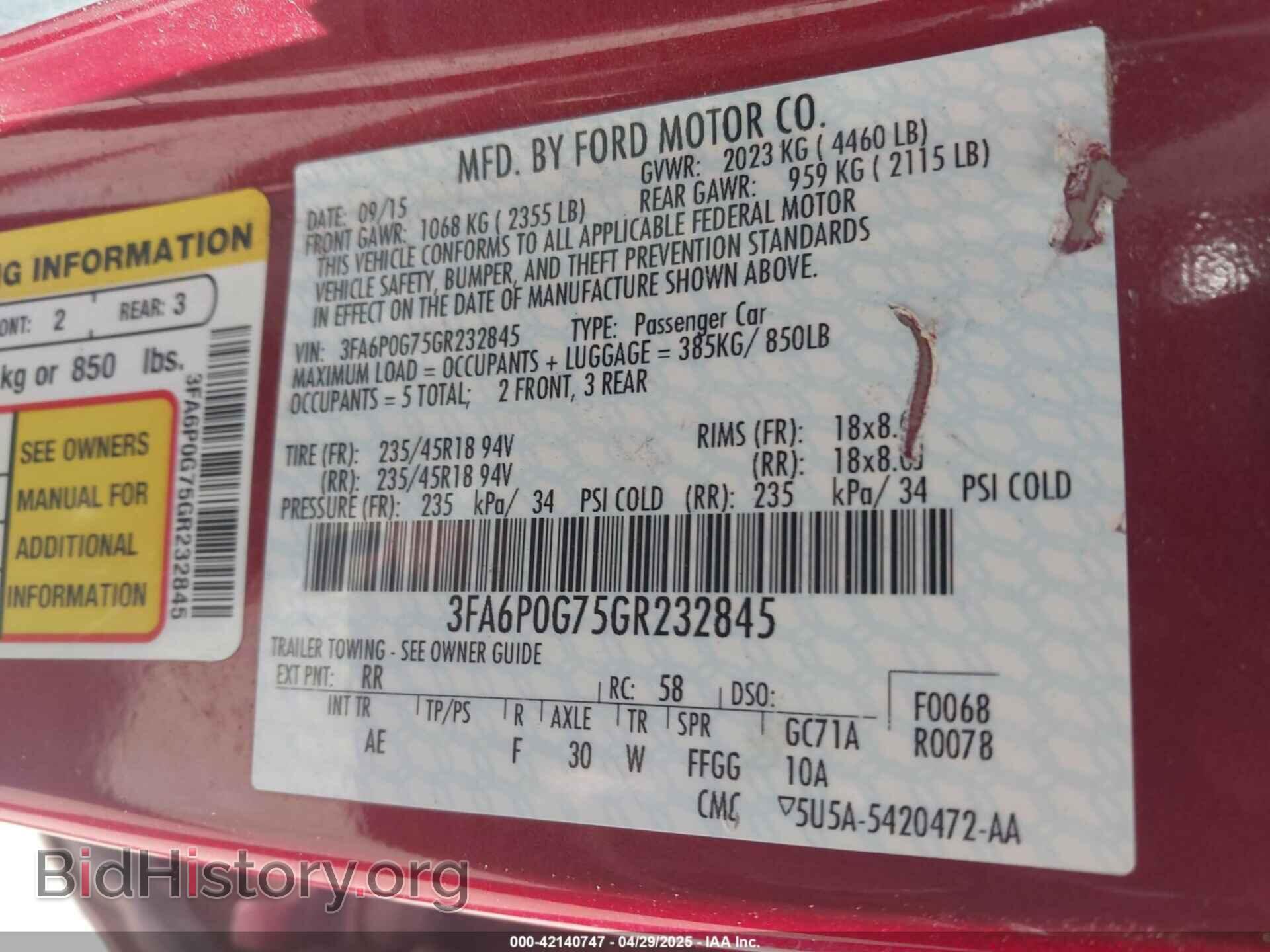 2016 FORD FUSION - VIN: 3FA6P0G75GR232845 - Фото 9