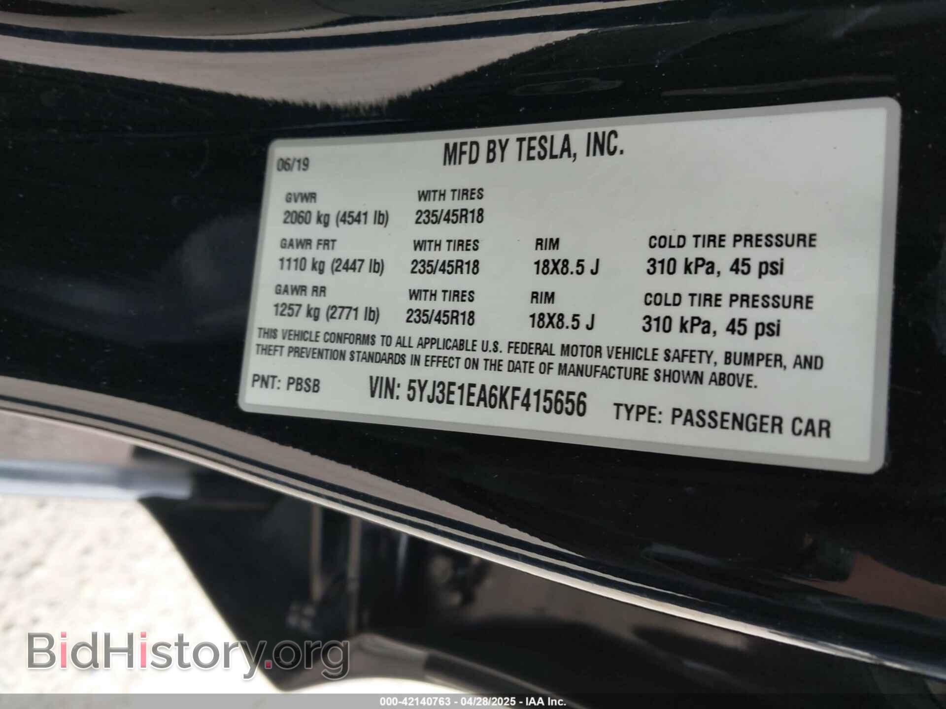 2019 TESLA MODEL 3 - VIN: 5YJ3E1EA6KF415656 - Фото 9