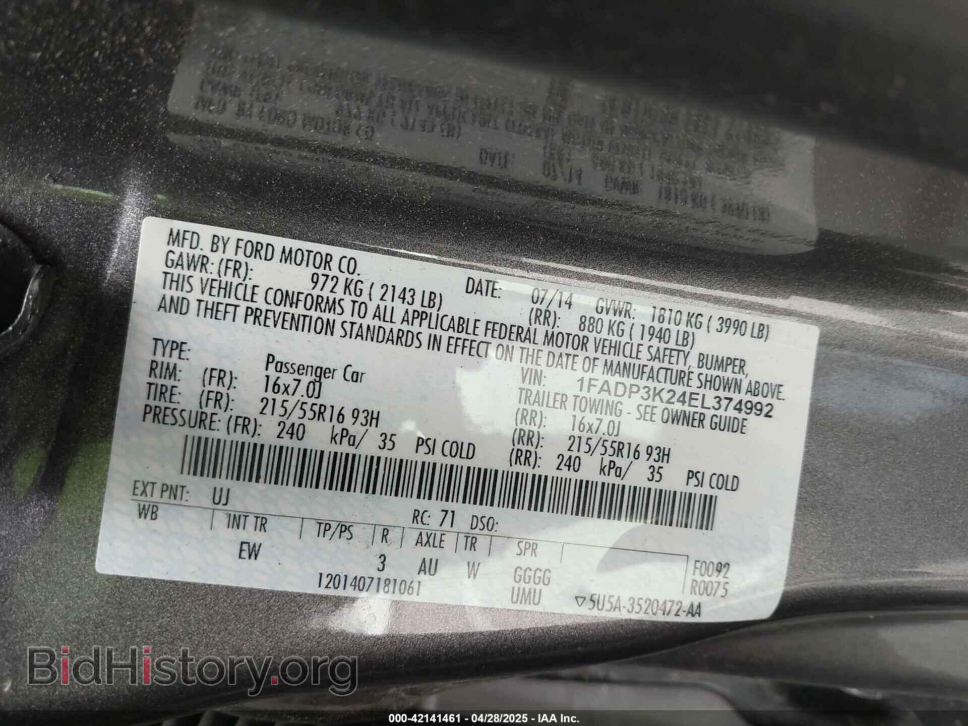 2014 FORD FOCUS - VIN: 1FADP3K24EL374992 - Фото 9
