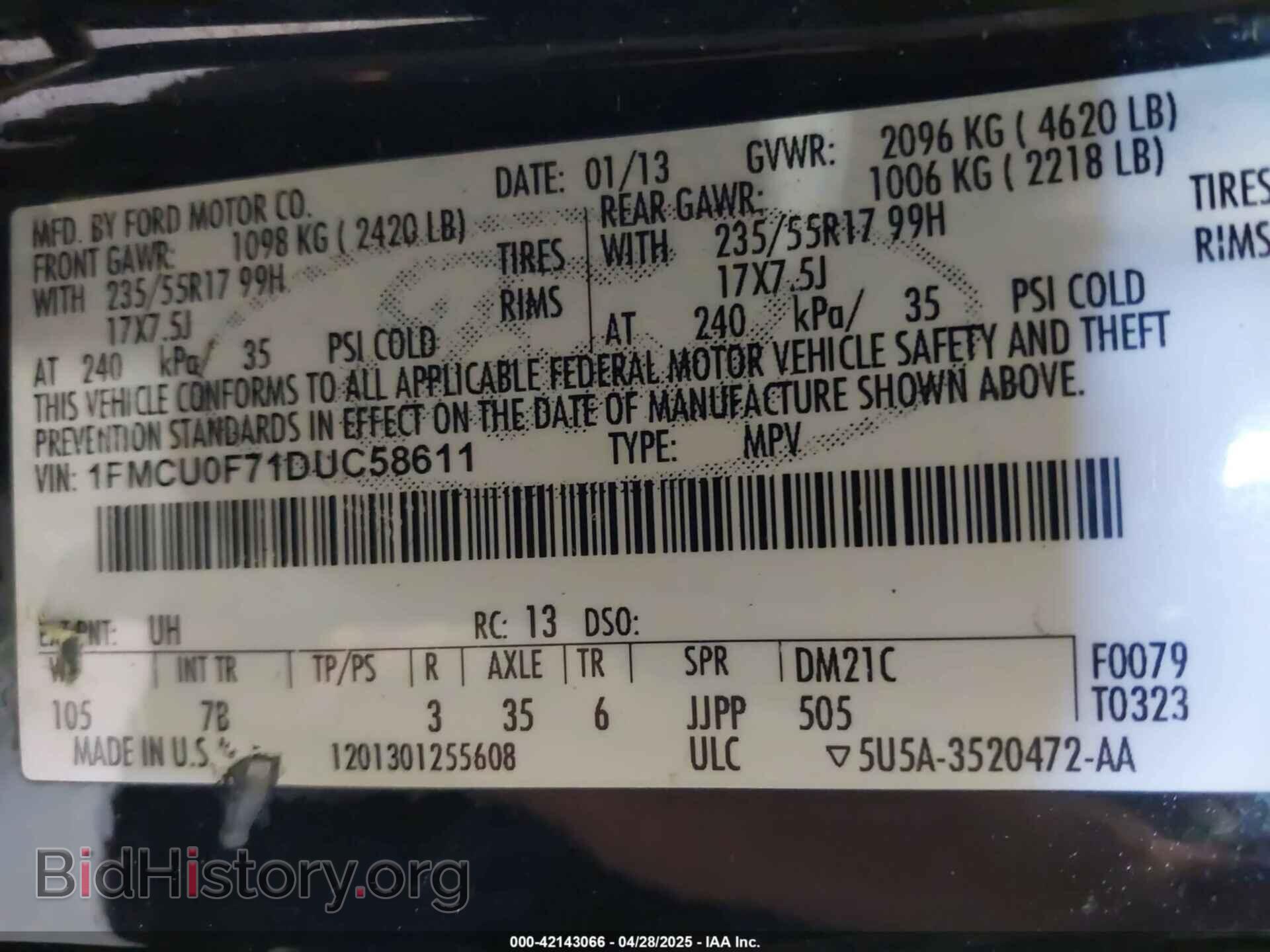 2013 FORD ESCAPE - VIN: 1FMCU0F71DUC58611 - Фото 9