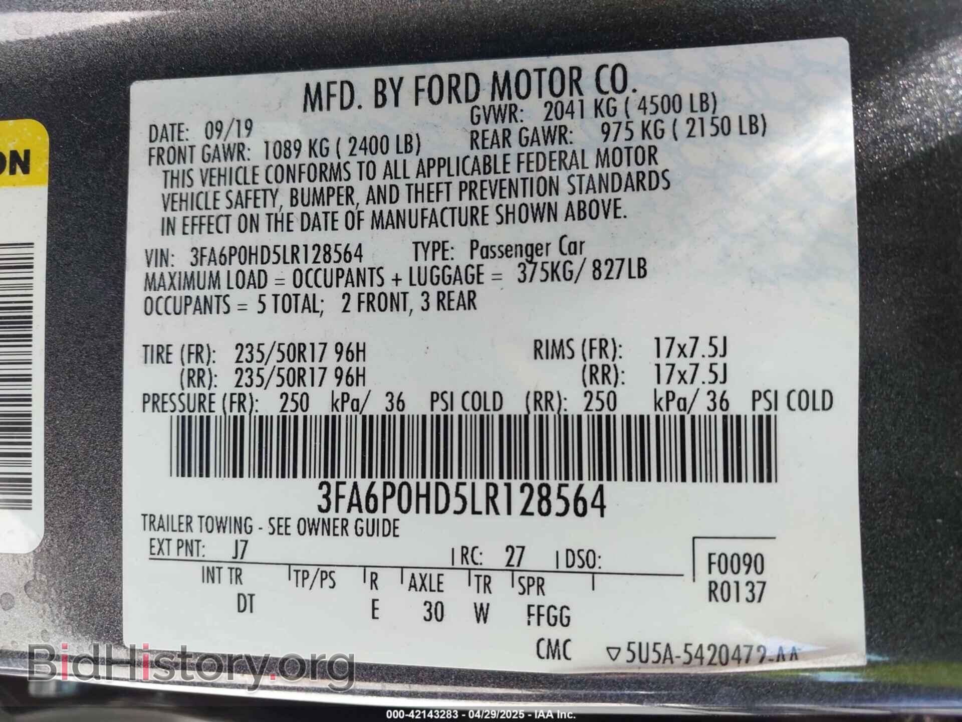 2020 FORD FUSION - VIN: 3FA6P0HD5LR128564 - Фото 9