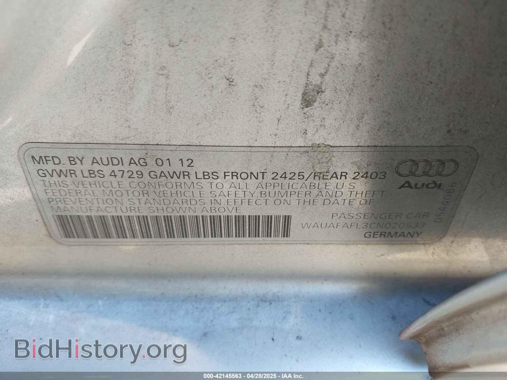 2012 AUDI A4 - VIN: WAUAFAFL3CN020533 - Фото 9